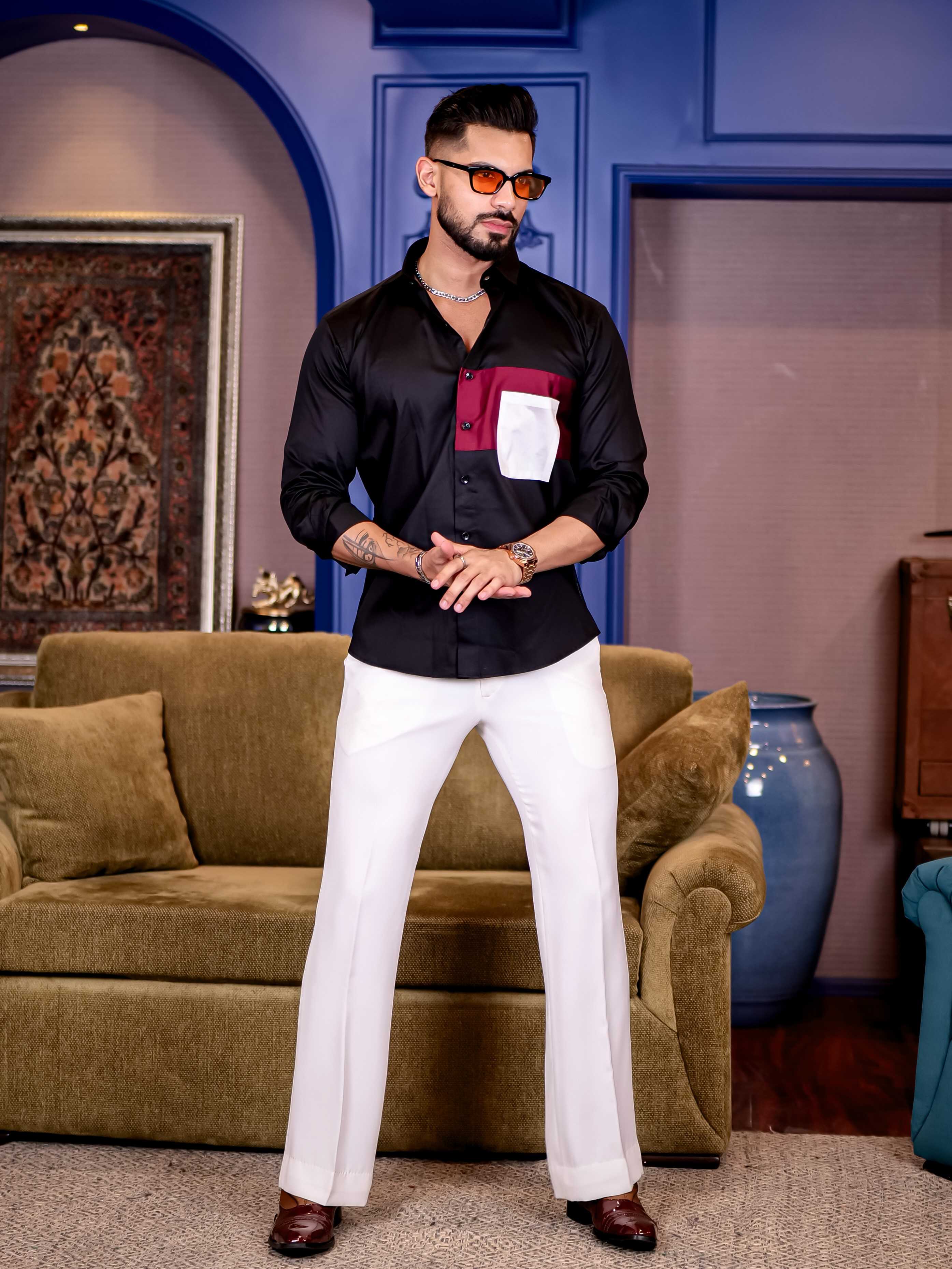 Black and Maroon Cut n sew Premium Cotton Shirt For Men - Image 5
