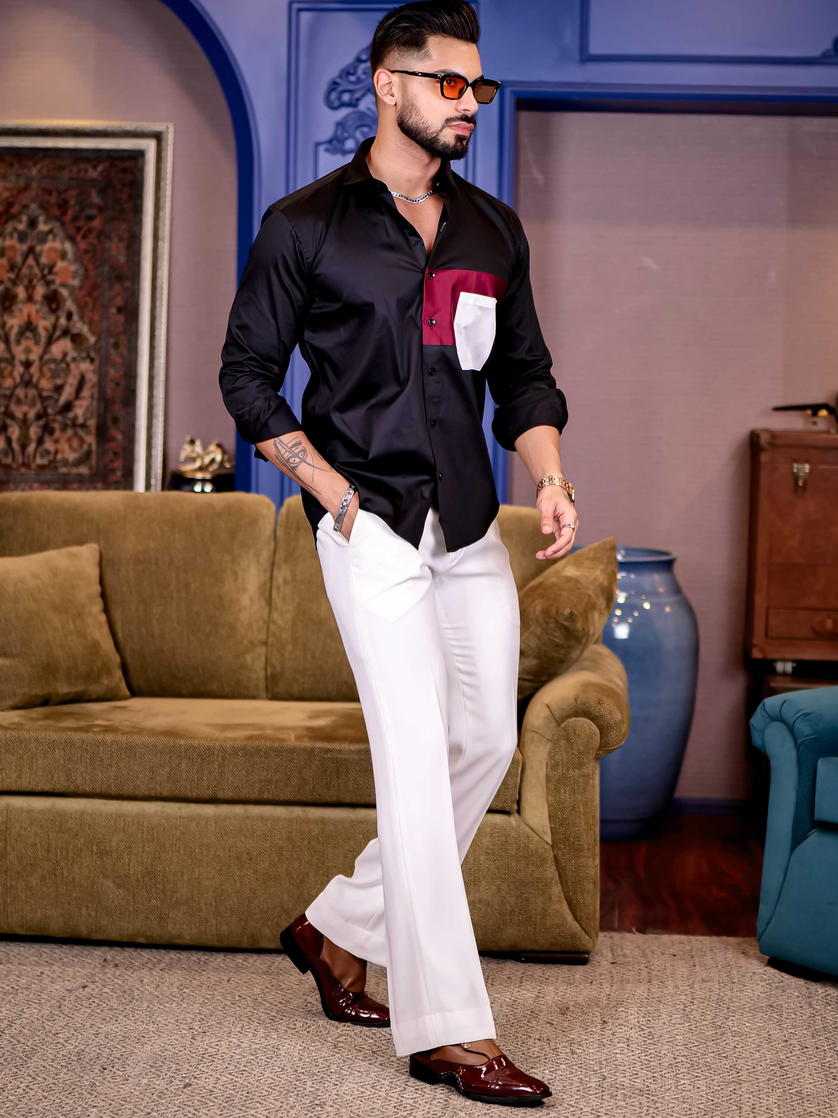 Black and Maroon Cut n sew Premium Cotton Shirt For Men - Image 6
