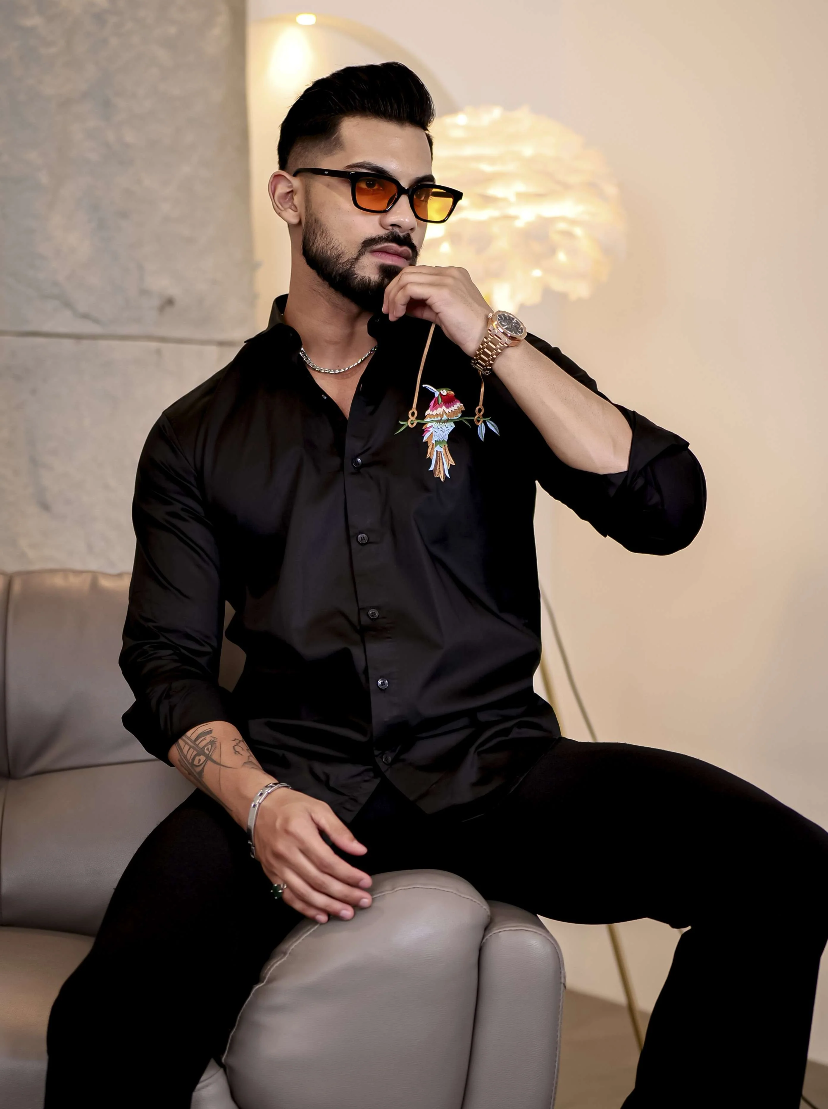Black Bird Embroidered Premium Cotton Shirt For Men - Image 6