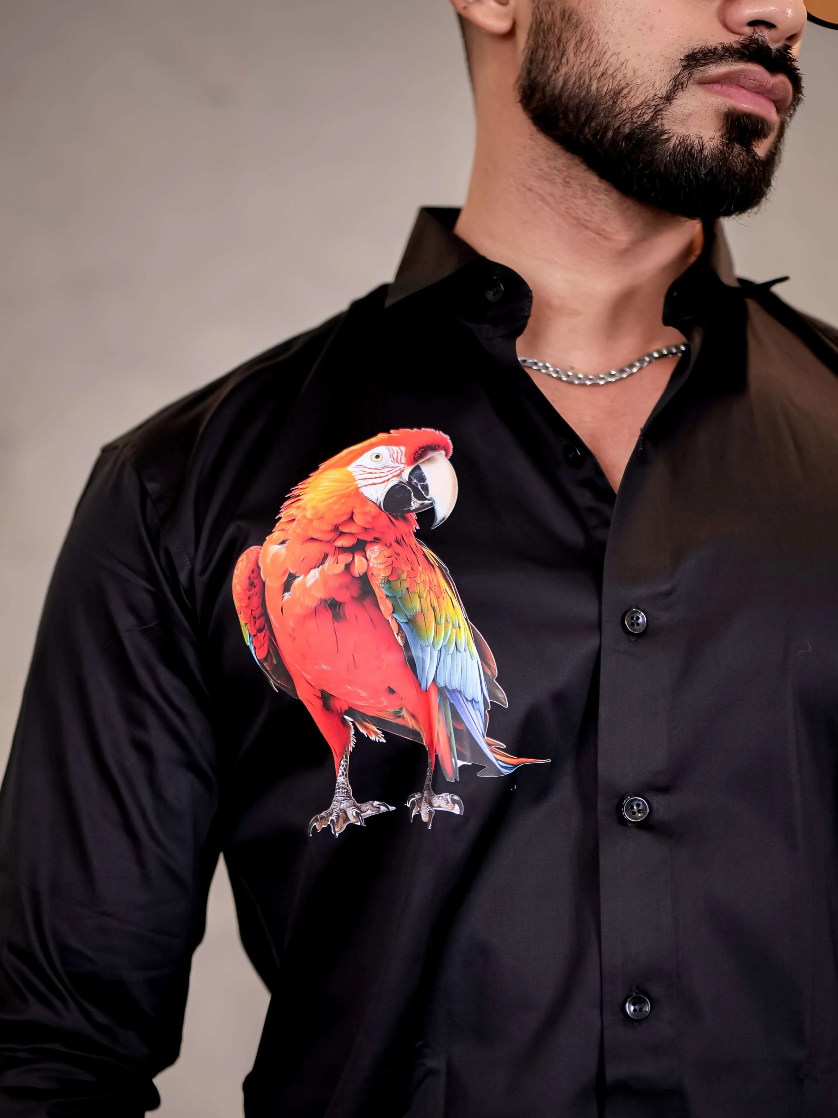 Black Club Wear Perrot Printed Satin Cotton Shirt - Image 2