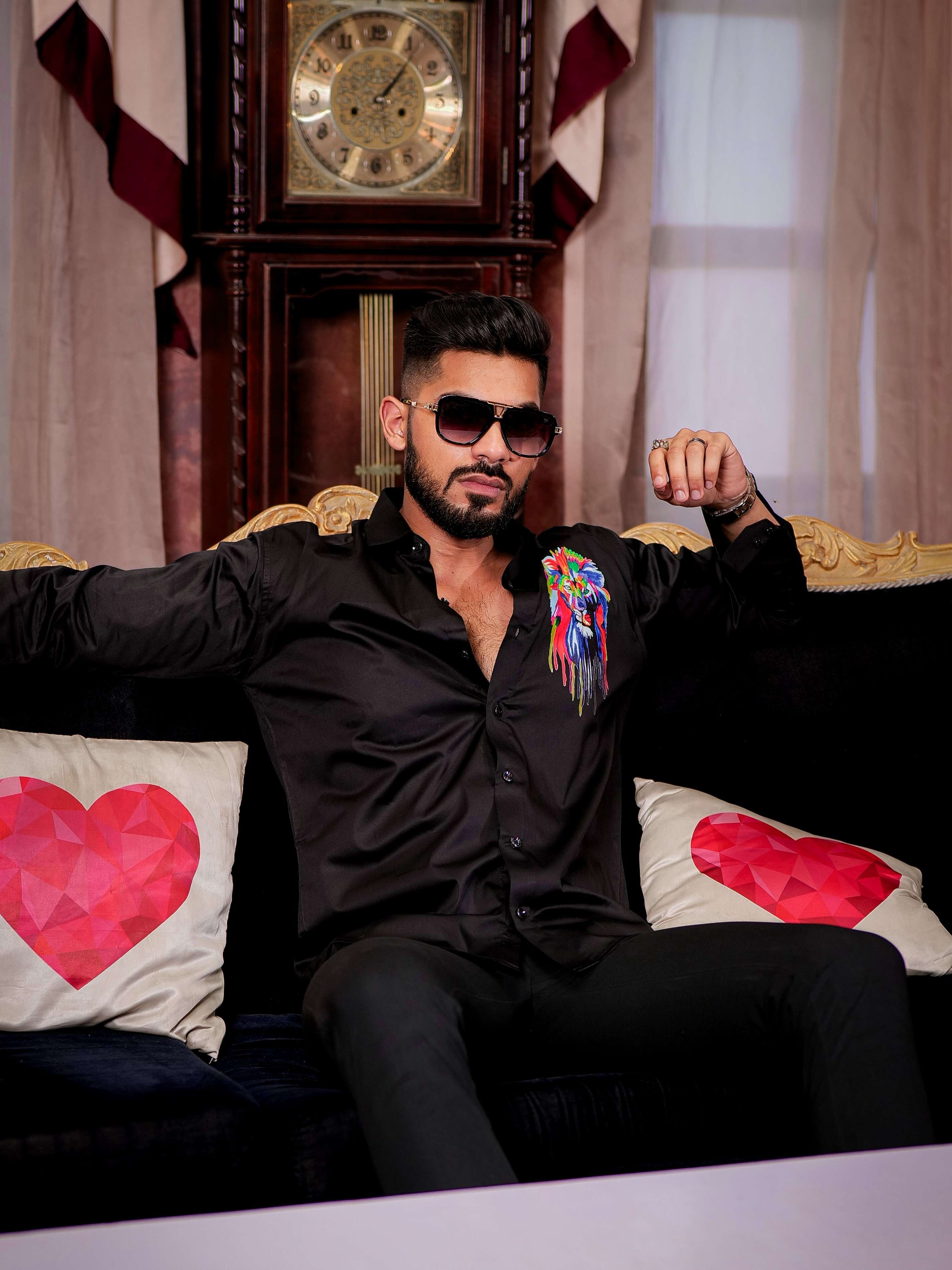 Black Club Wear Printed Satin Cotton Shirt - Image 3