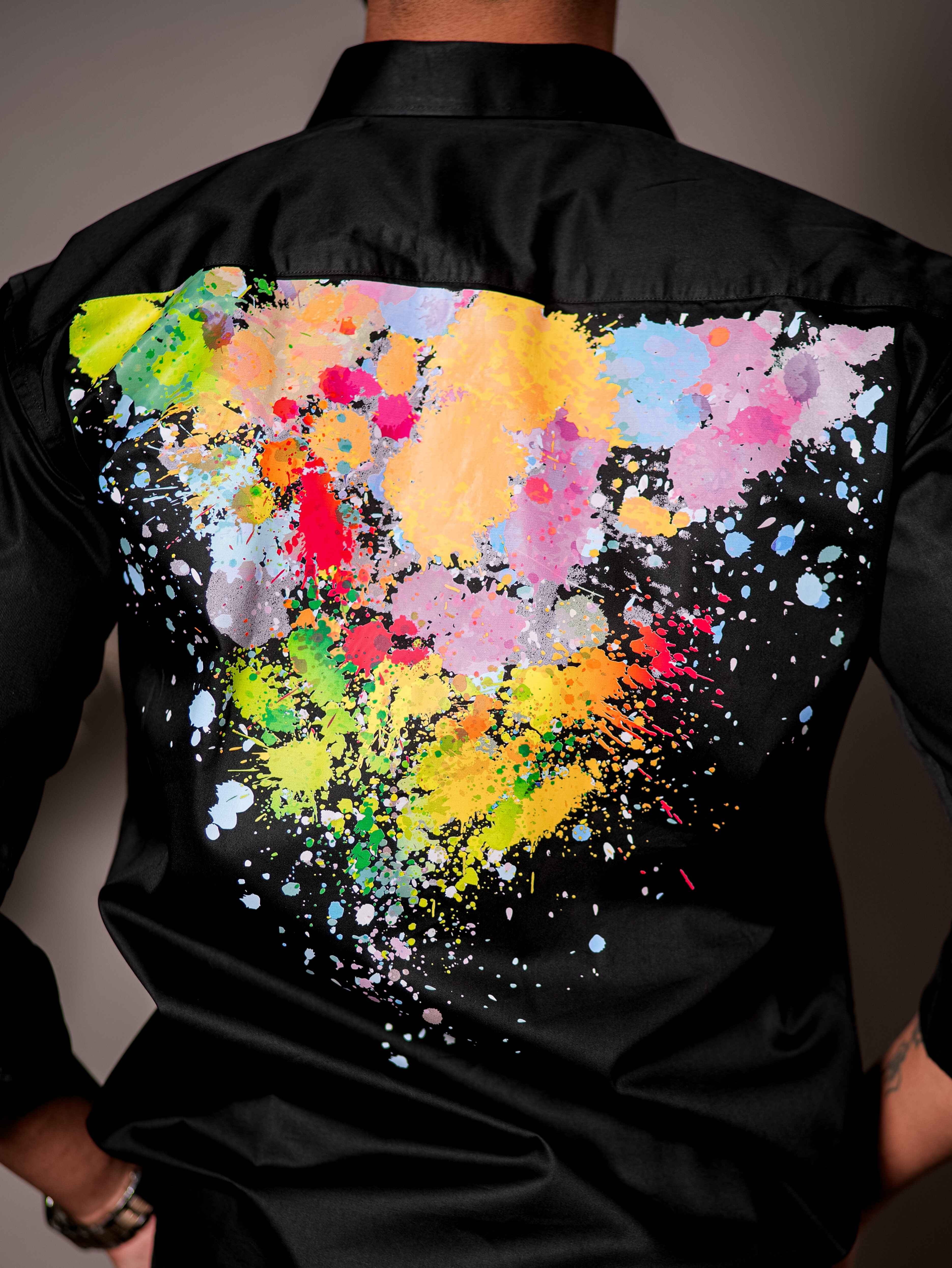 Black Club Wear Printed Satin Cotton Shirt - Image 2
