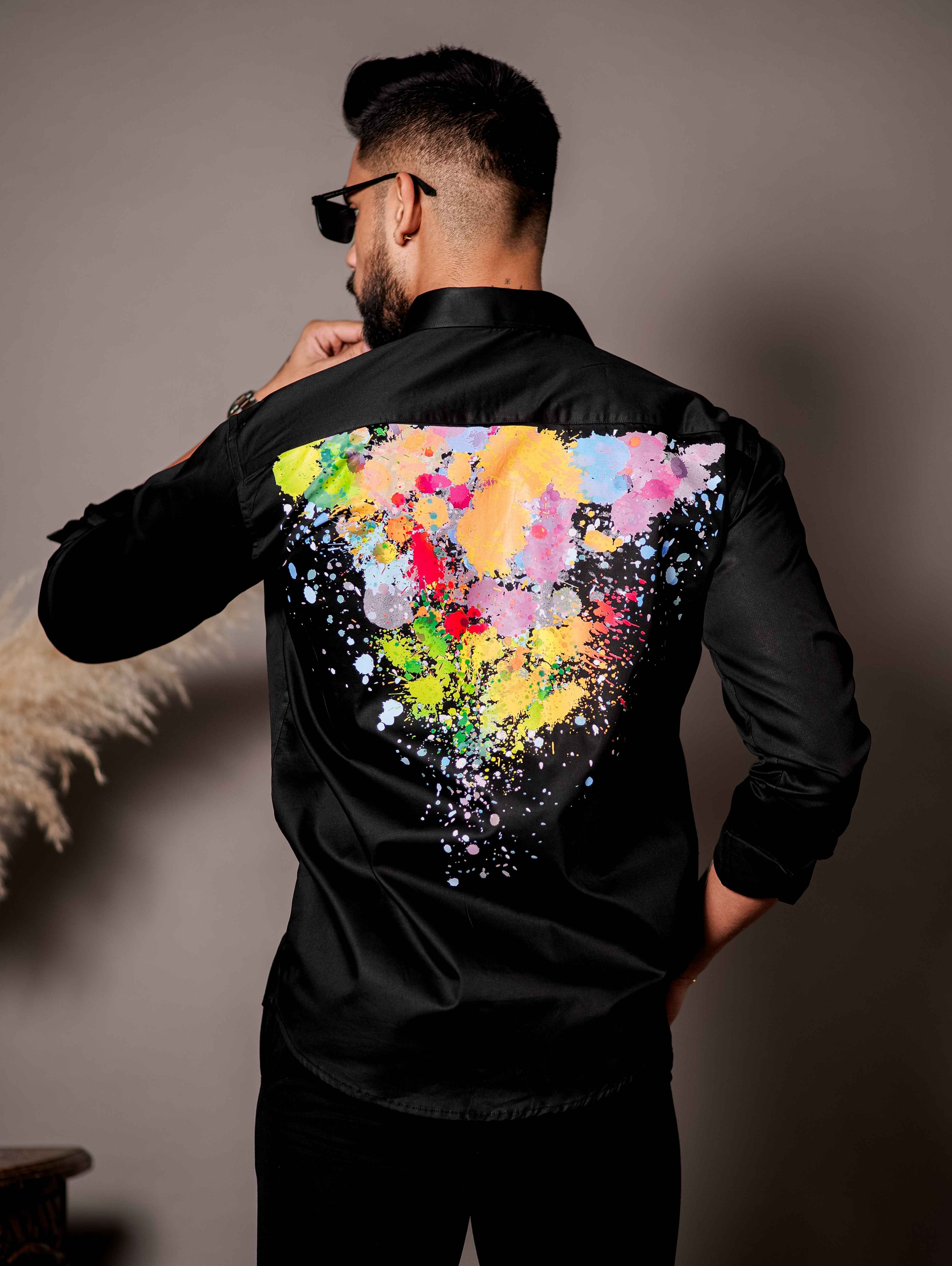 Black Club Wear Printed Satin Cotton Shirt - Image 8