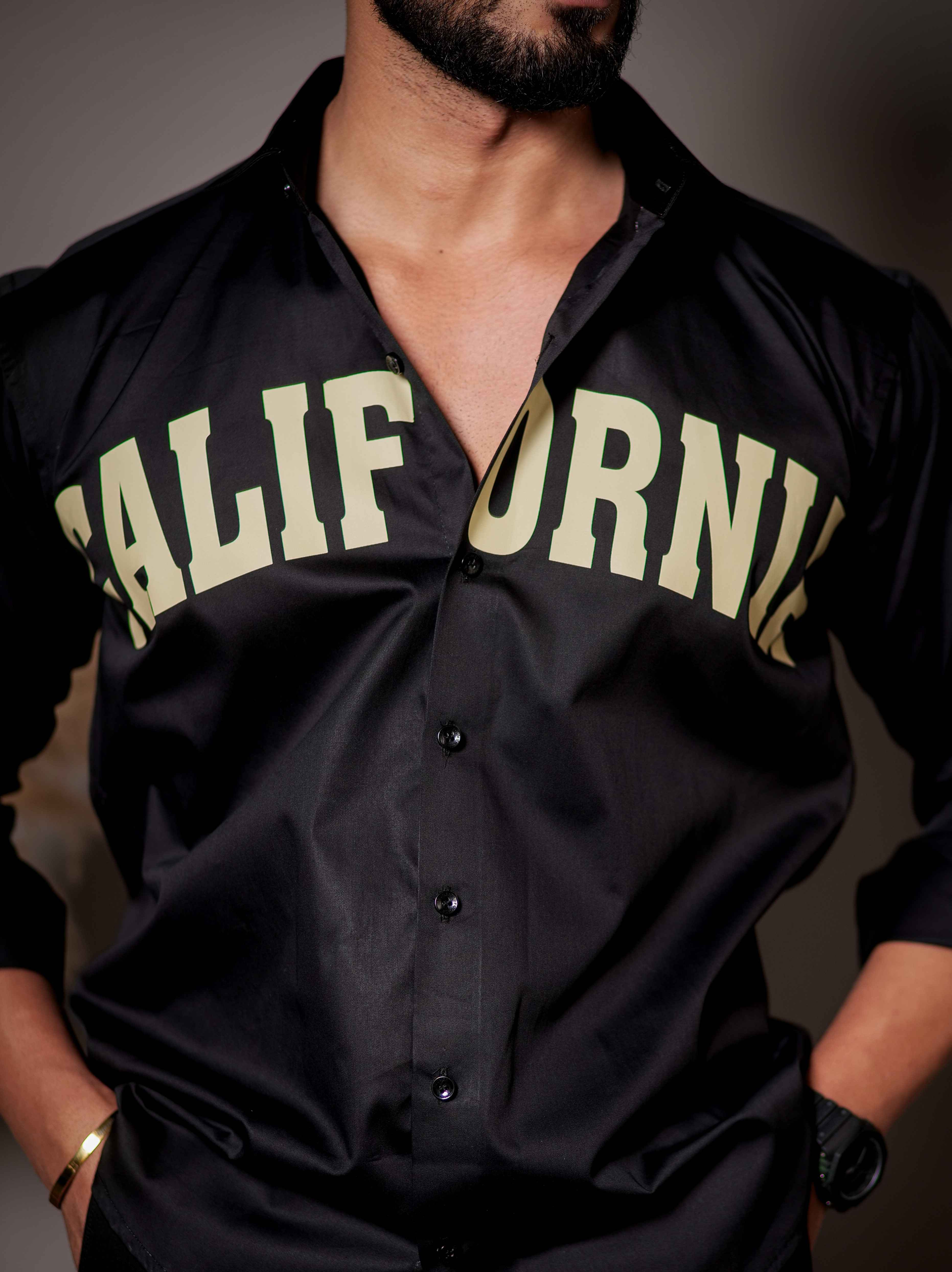 Black Club Wear Printed Satin Cotton Shirt - Image 2