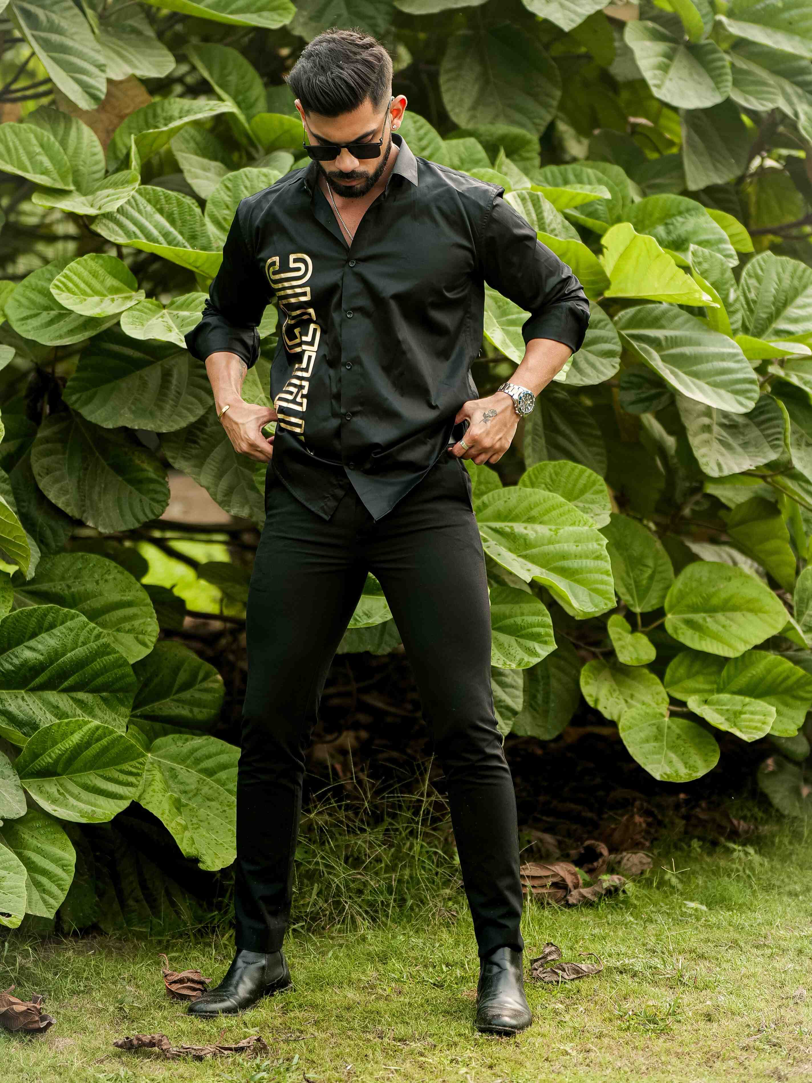 Black Club Wear Printed Satin Cotton Shirt - Image 5