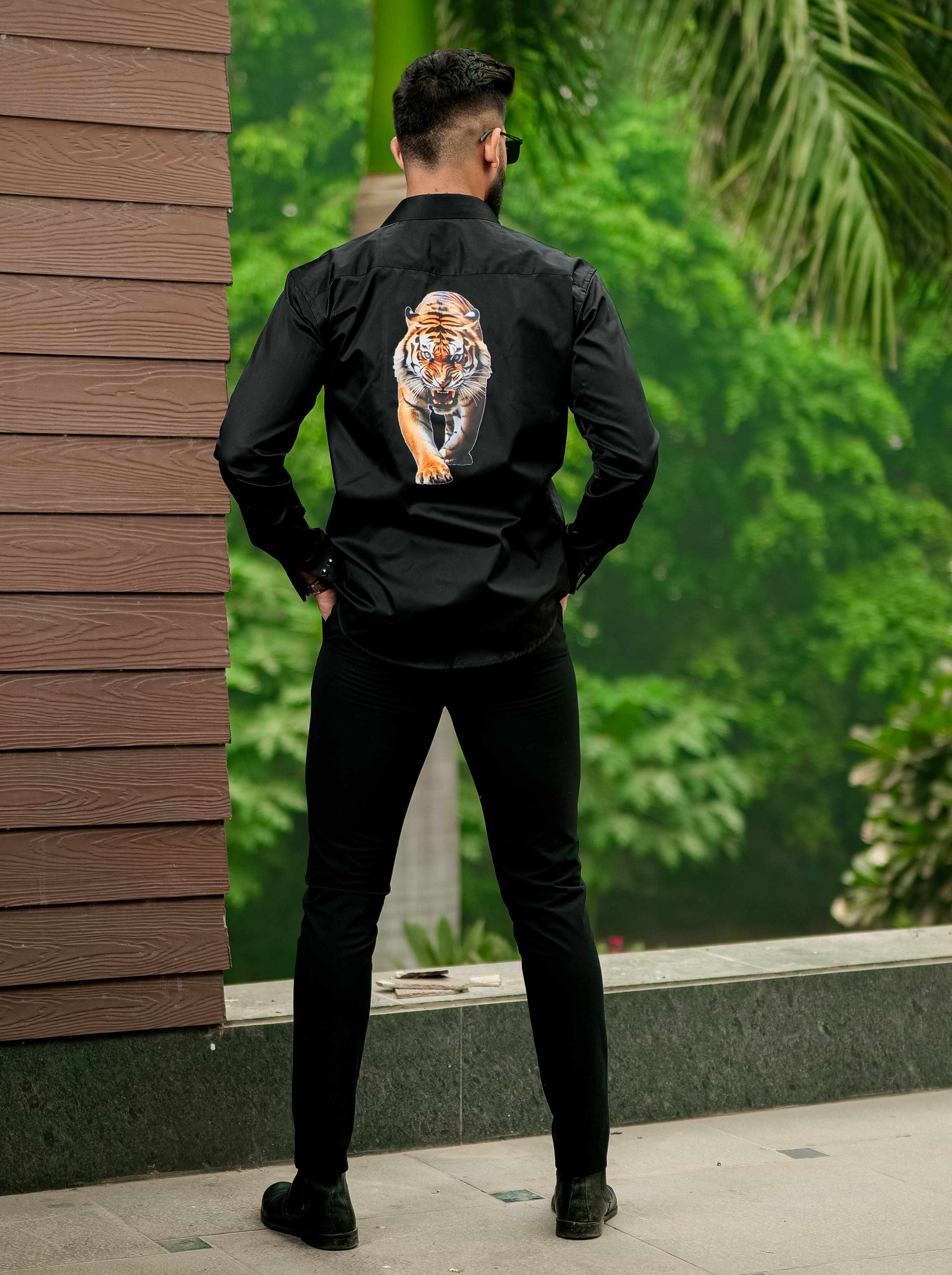 Black Club Wear Printed Satin Cotton Shirt - Image 7