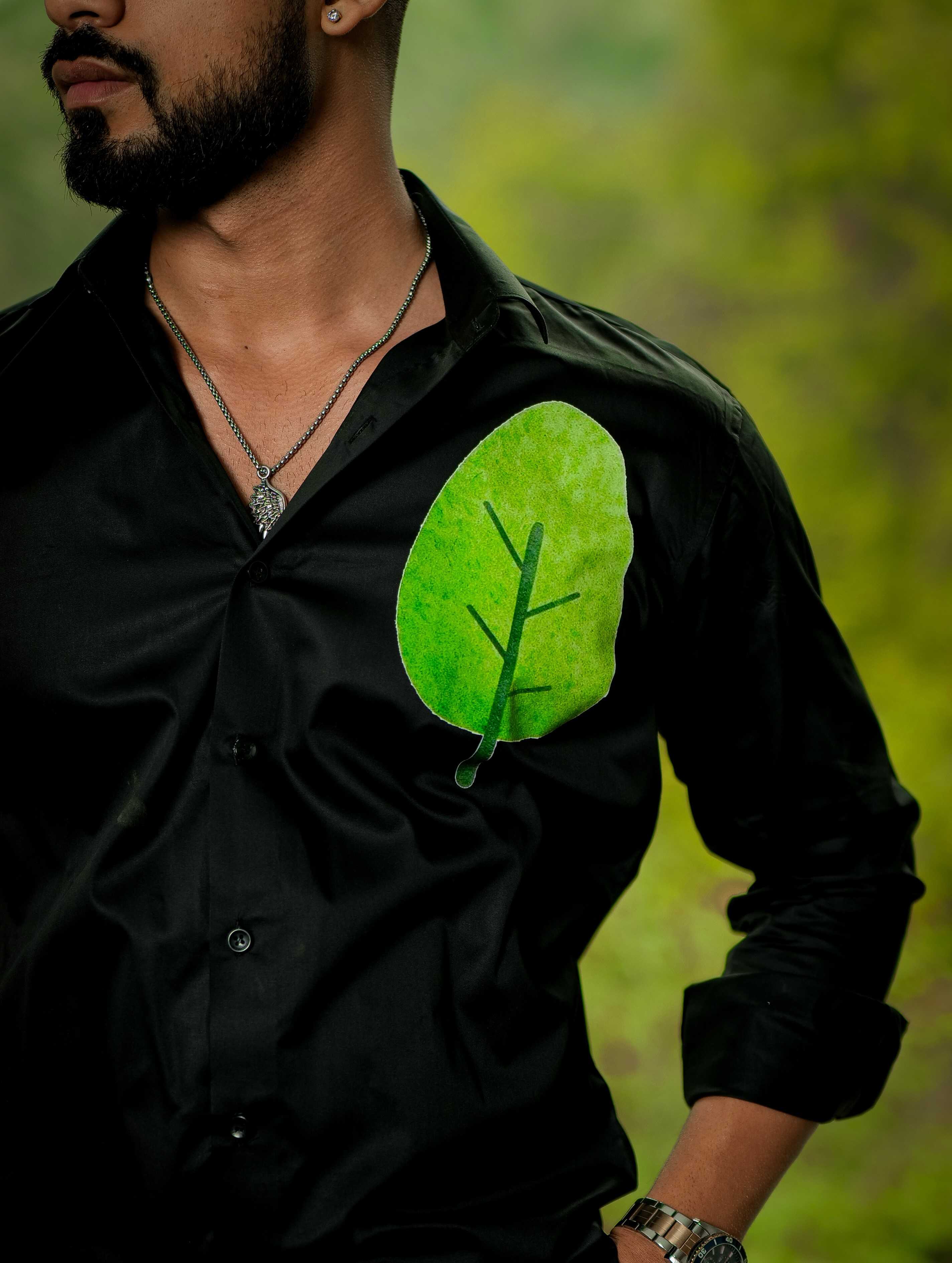 Black Club Wear Printed Satin Cotton Shirt - Image 2