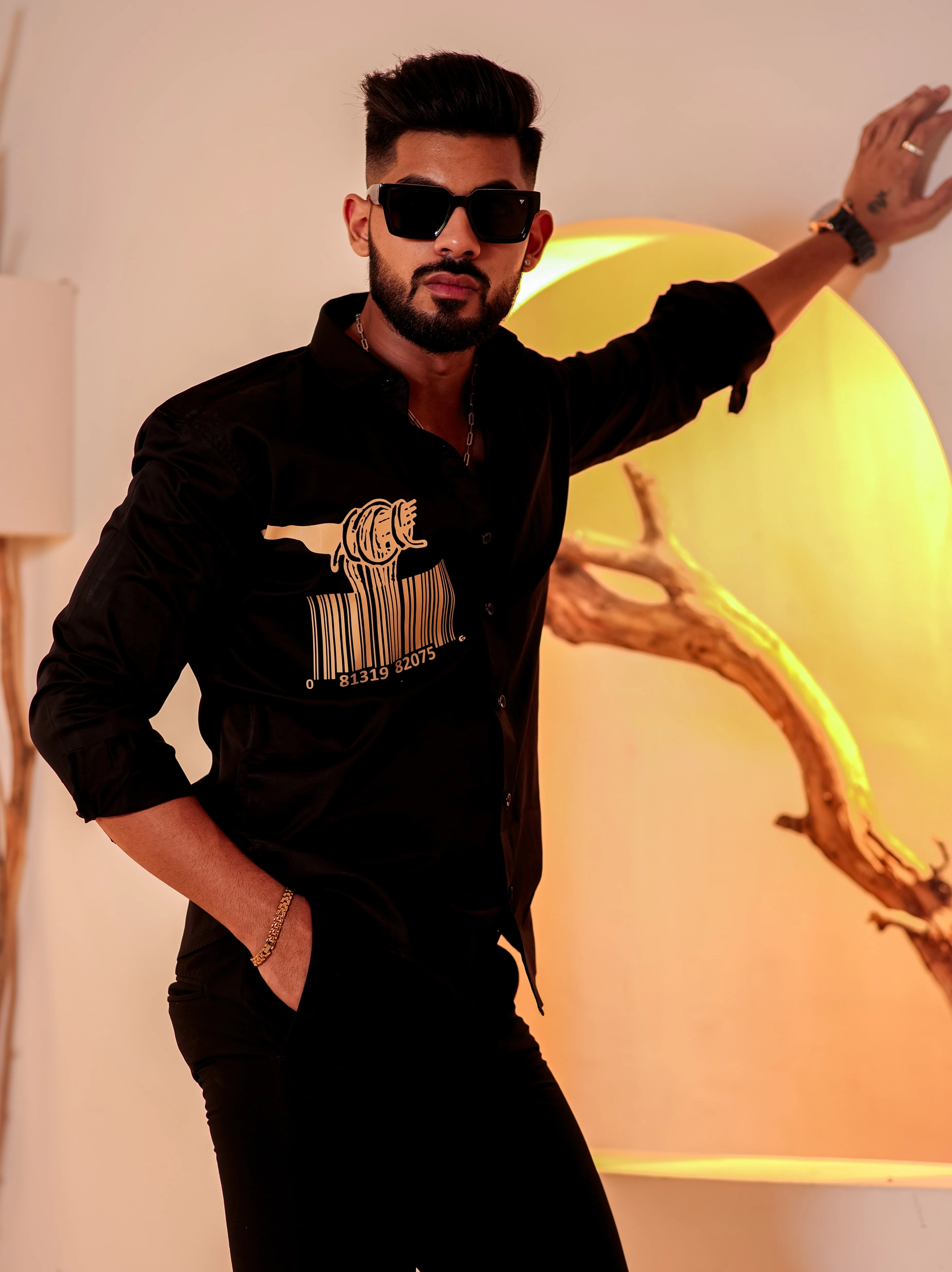 Black Club Wear Printed Satin Cotton Shirt - Image 6
