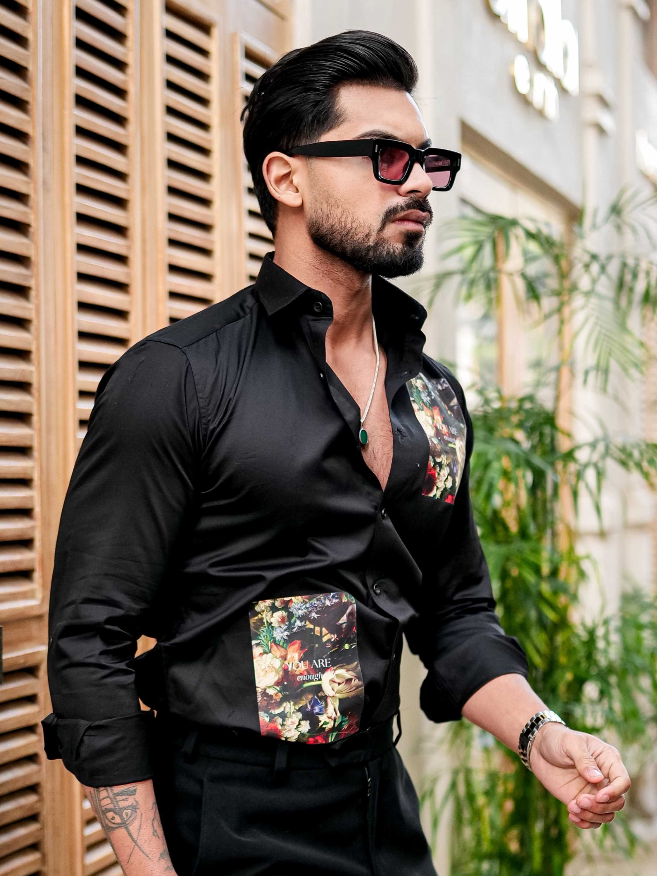 BLACK CLUB WEAR PRINTED SATIN COTTON SHIRT - Image 5