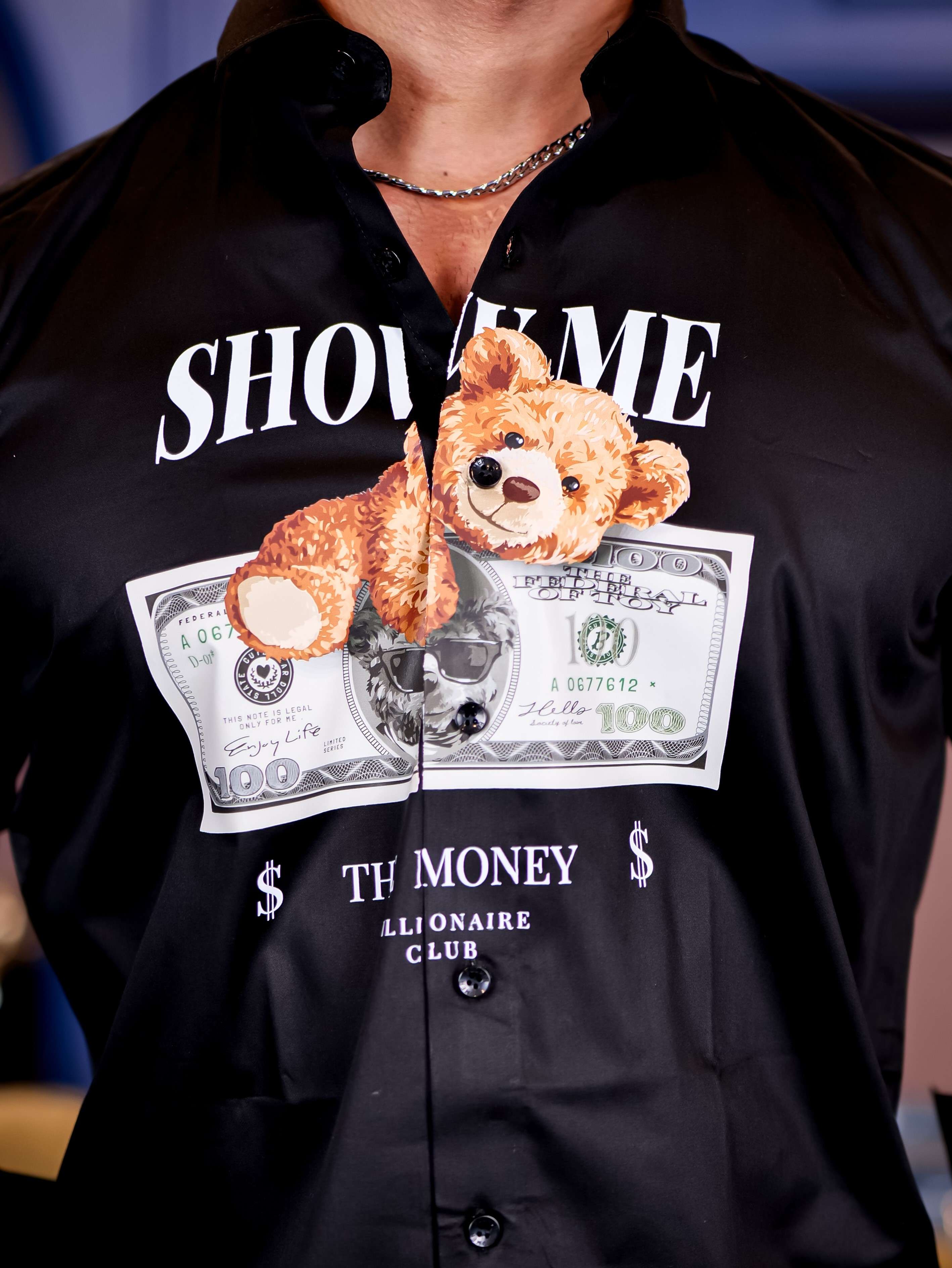 Black Club Wear Billionaire Printed Satin Cotton Shirt - Image 2
