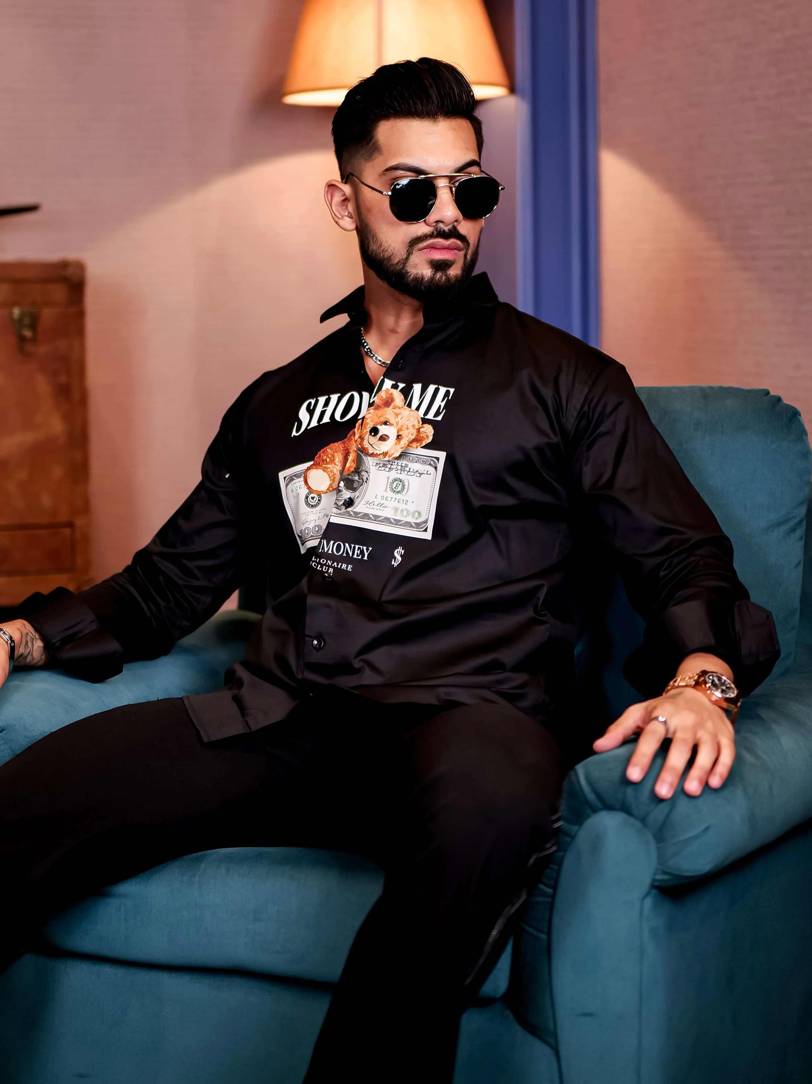 Black Club Wear Billionaire Printed Satin Cotton Shirt - Image 3