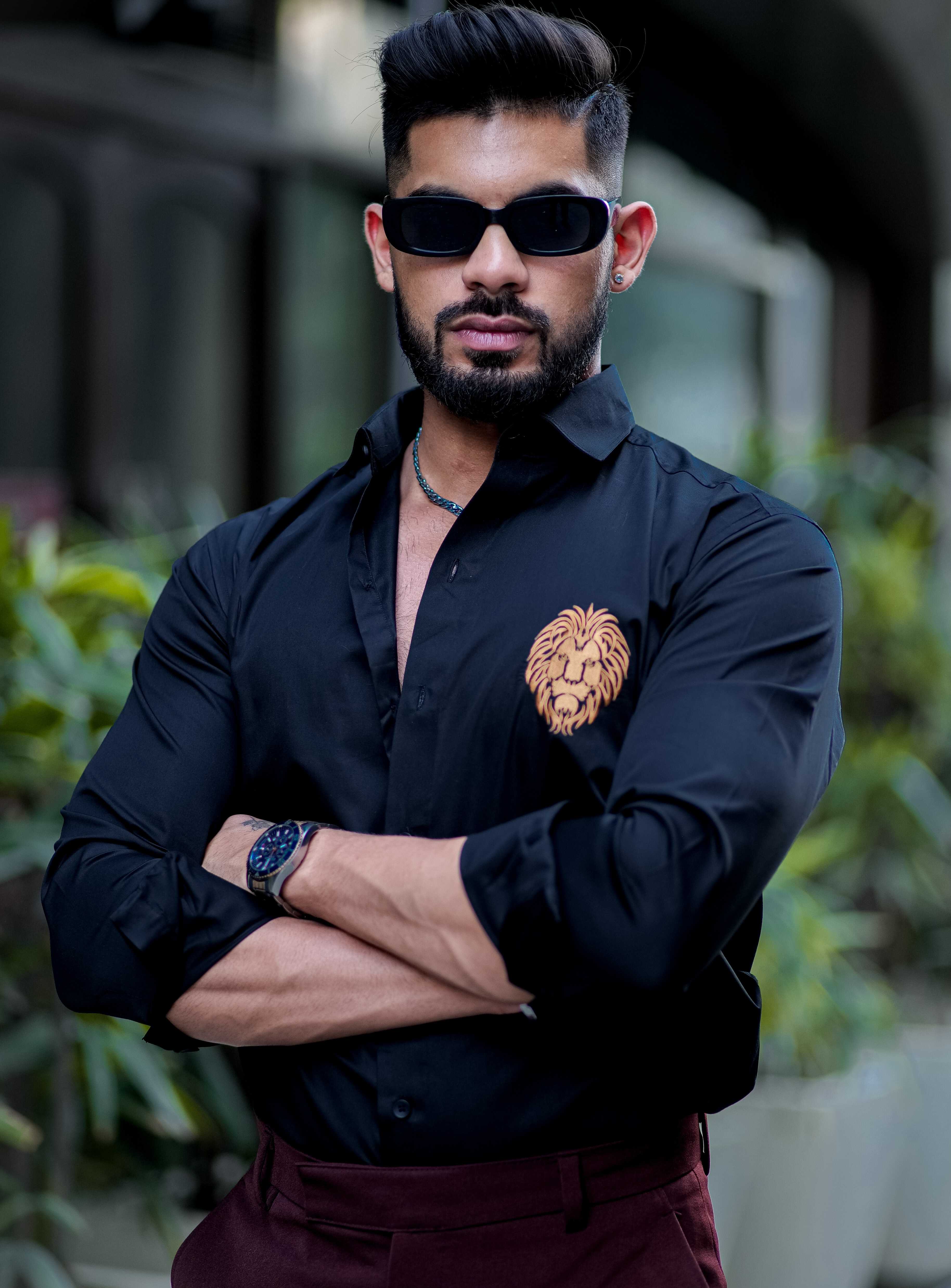 Black Mufasa Embroidered Premium Cotton Shirt For Men - Image 4