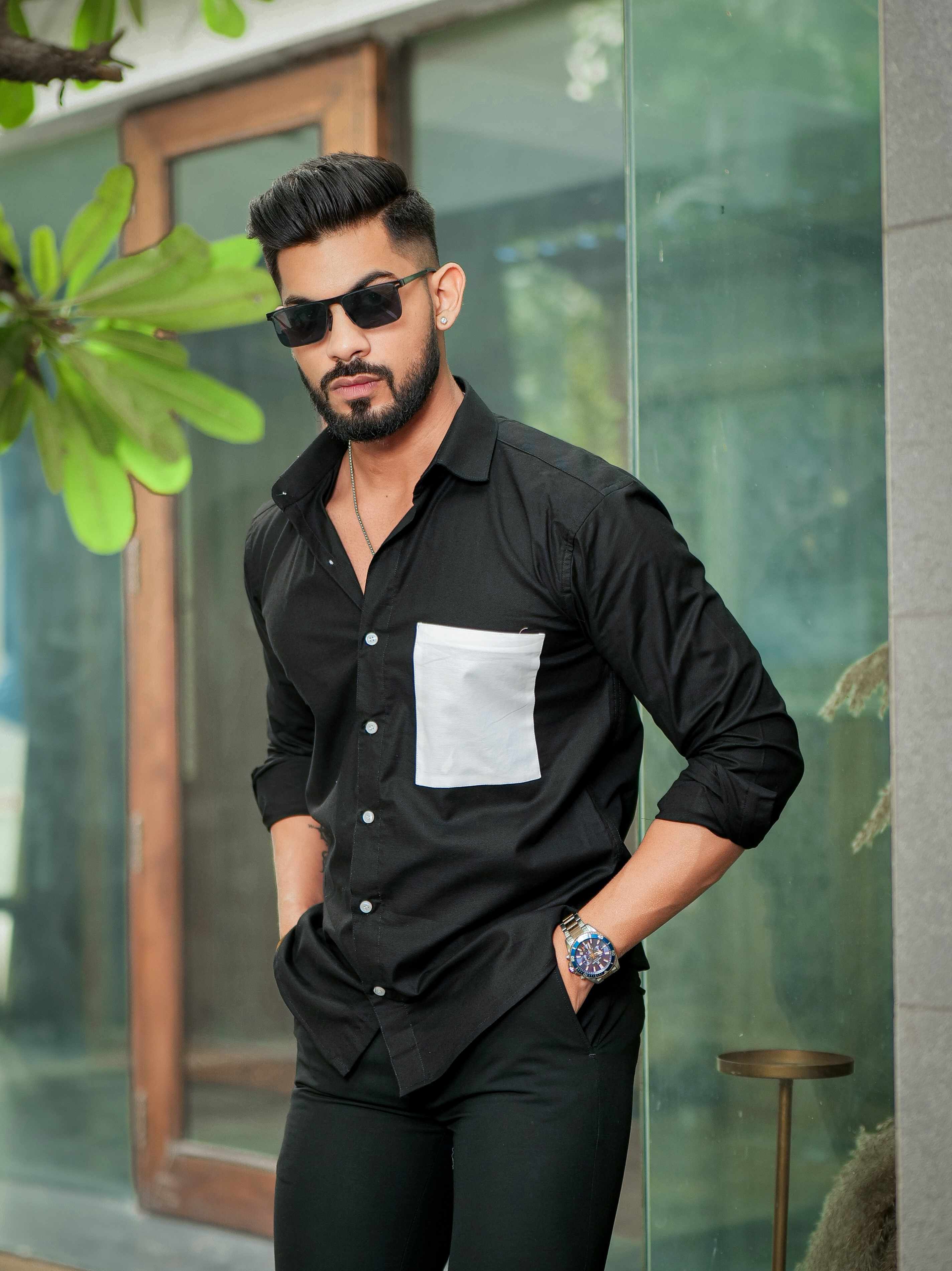 Black Oxford Cotton Designer Shirt - Image 8