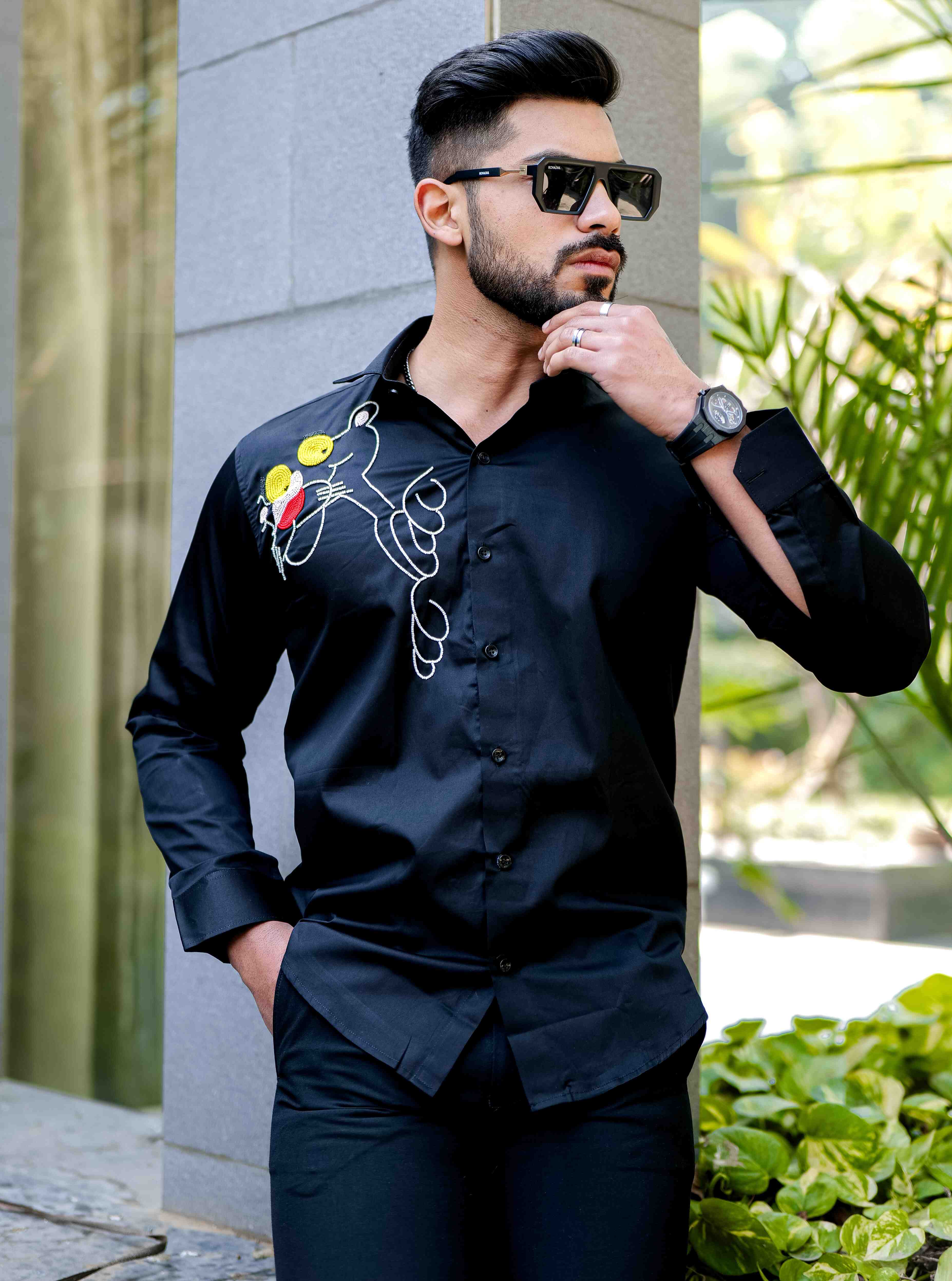 Black Rhinestone Party Satin Cotton Premium Shirt - Image 10