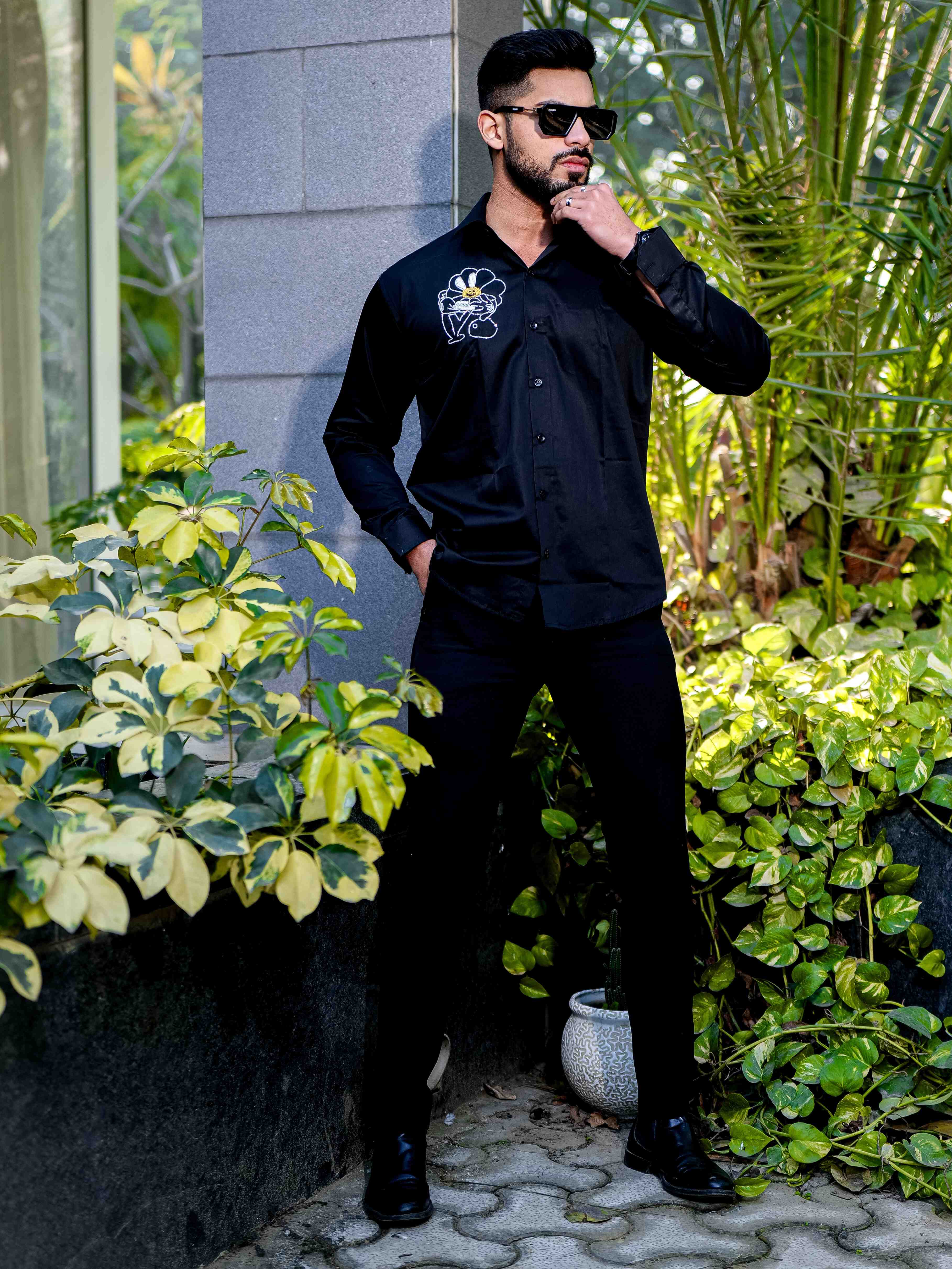 Black Rhinestone Party Satin Cotton Premium Shirt - Image 5