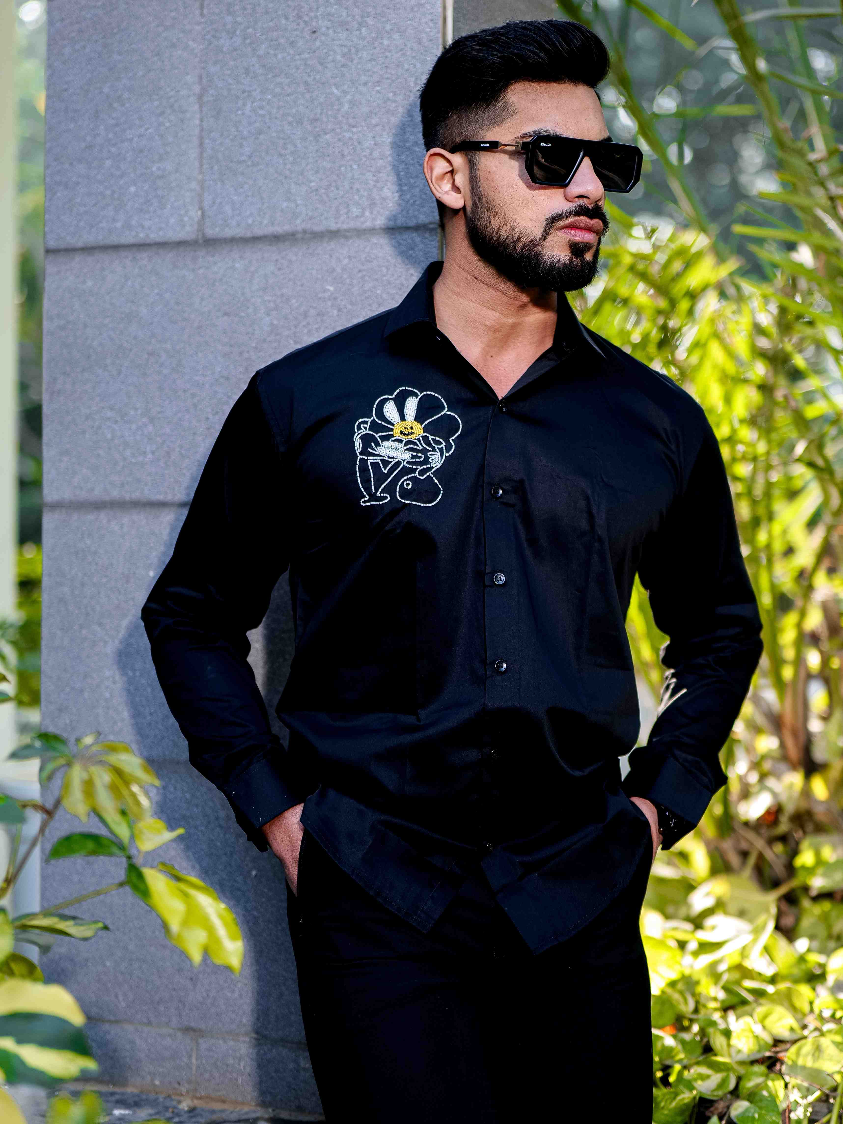 Black Rhinestone Party Satin Cotton Premium Shirt - Image 8