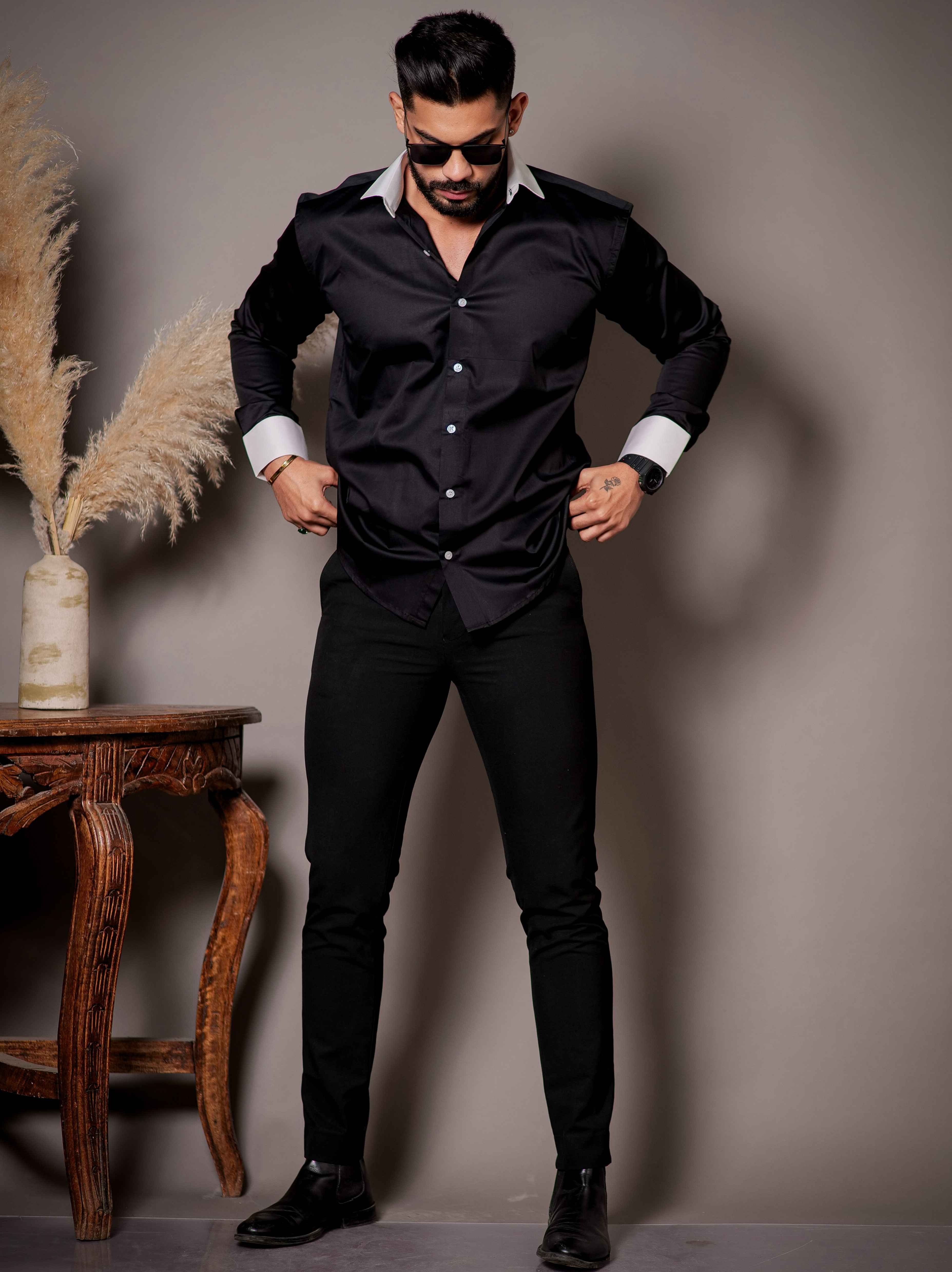 Black Satin Cotton Premium Shirt - Image 4