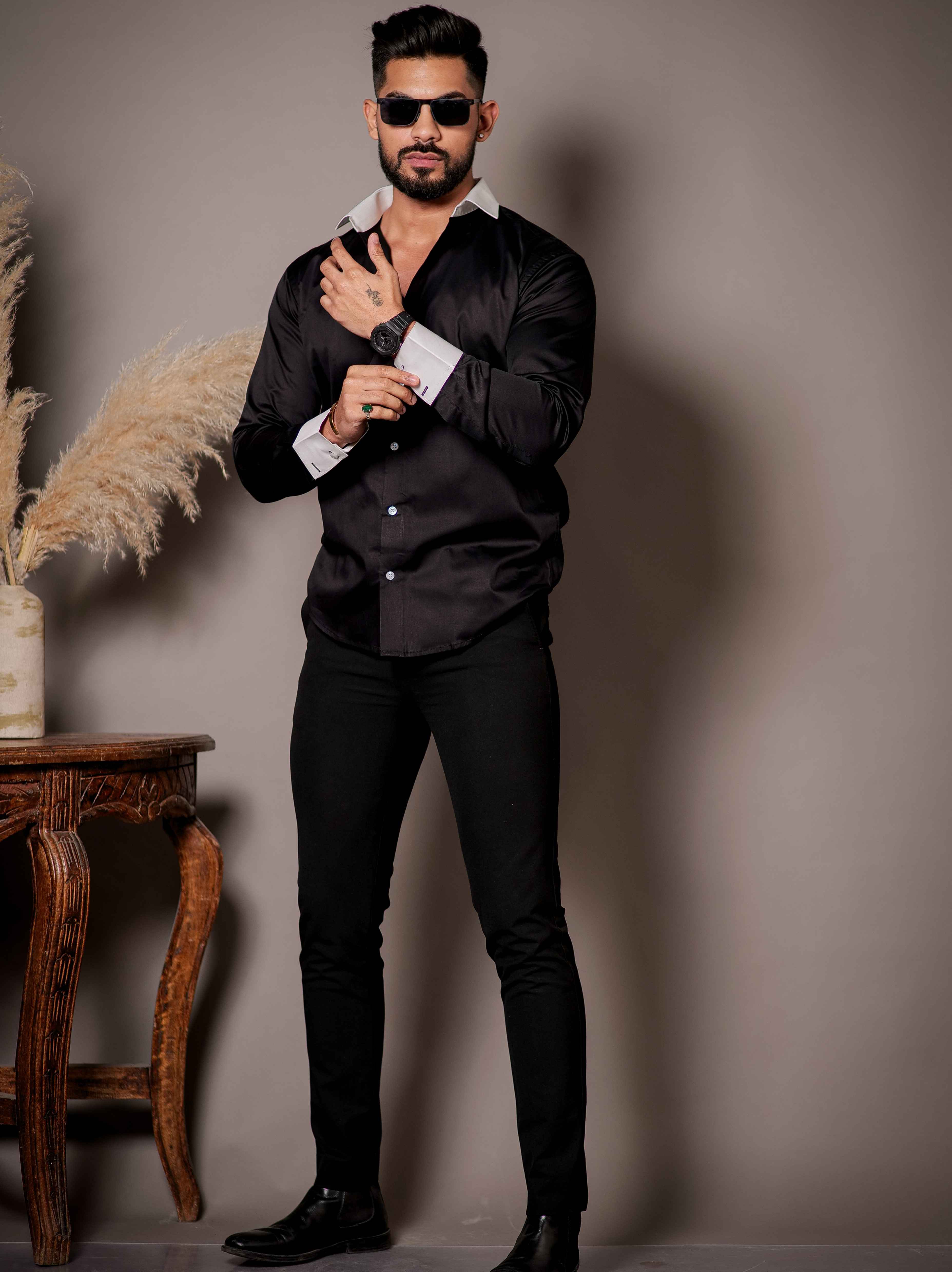 Black Satin Cotton Premium Shirt - Image 6