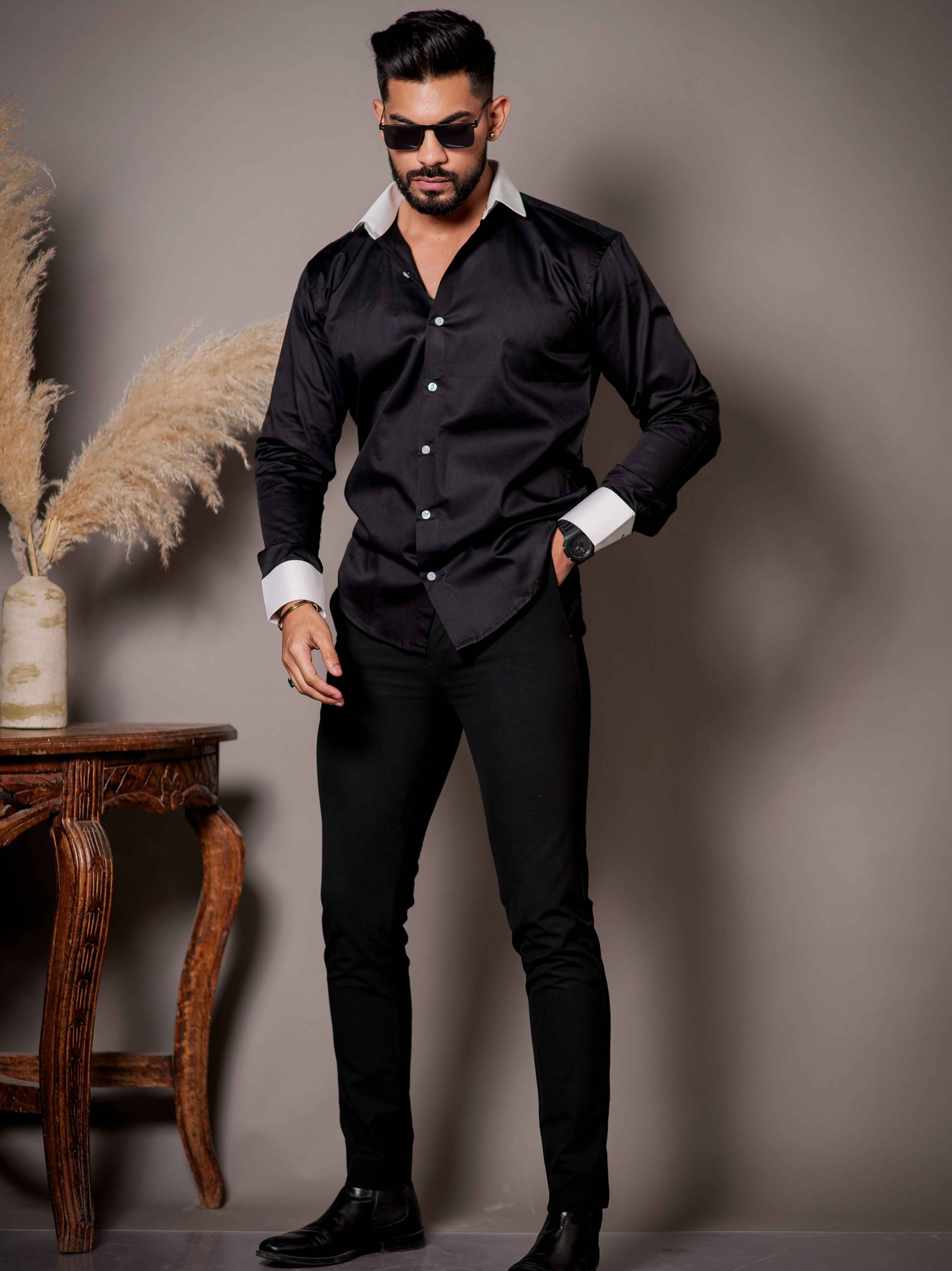 Black Satin Cotton Premium Shirt - Image 7
