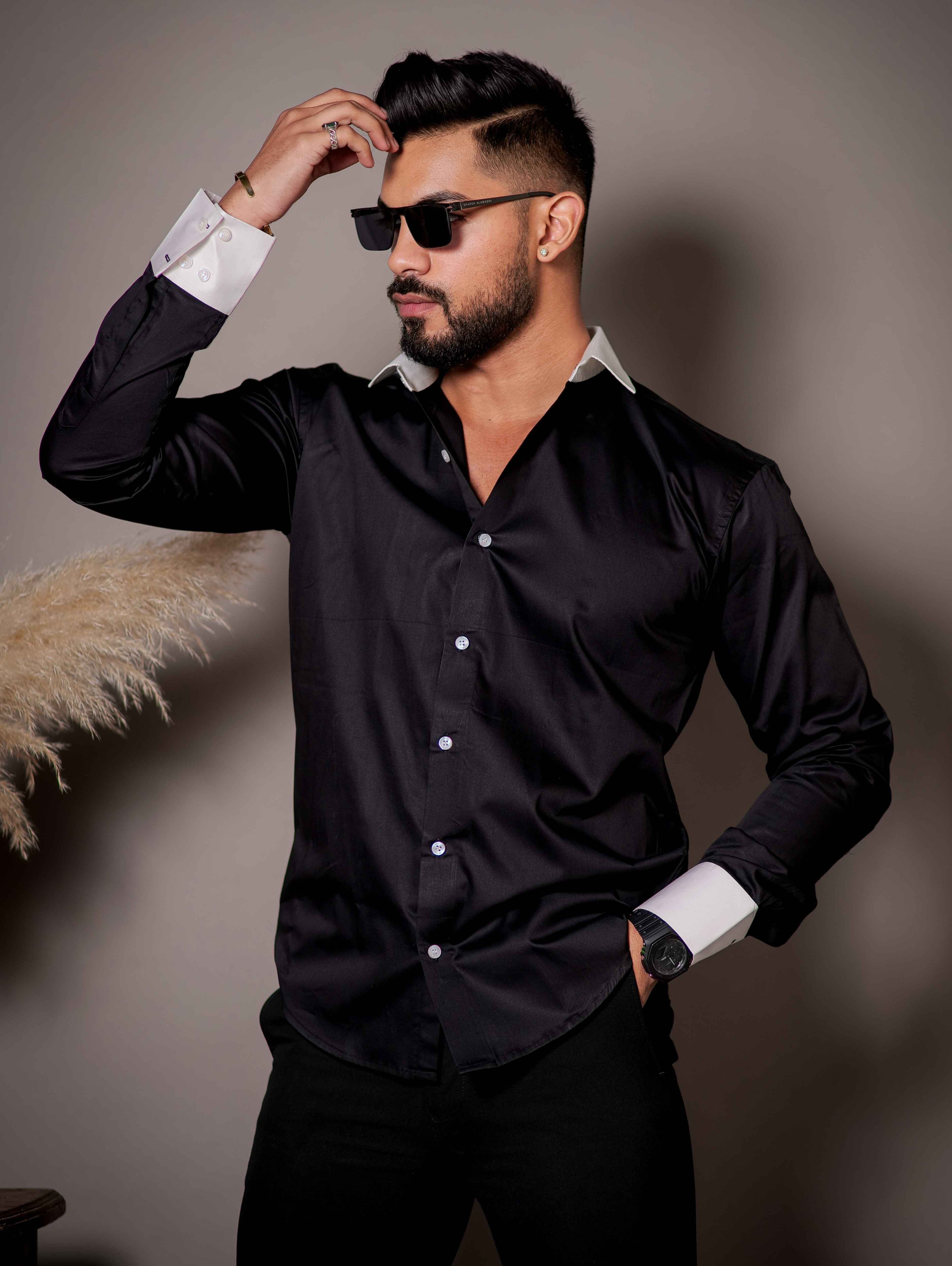 Black Satin Cotton Premium Shirt - Image 9