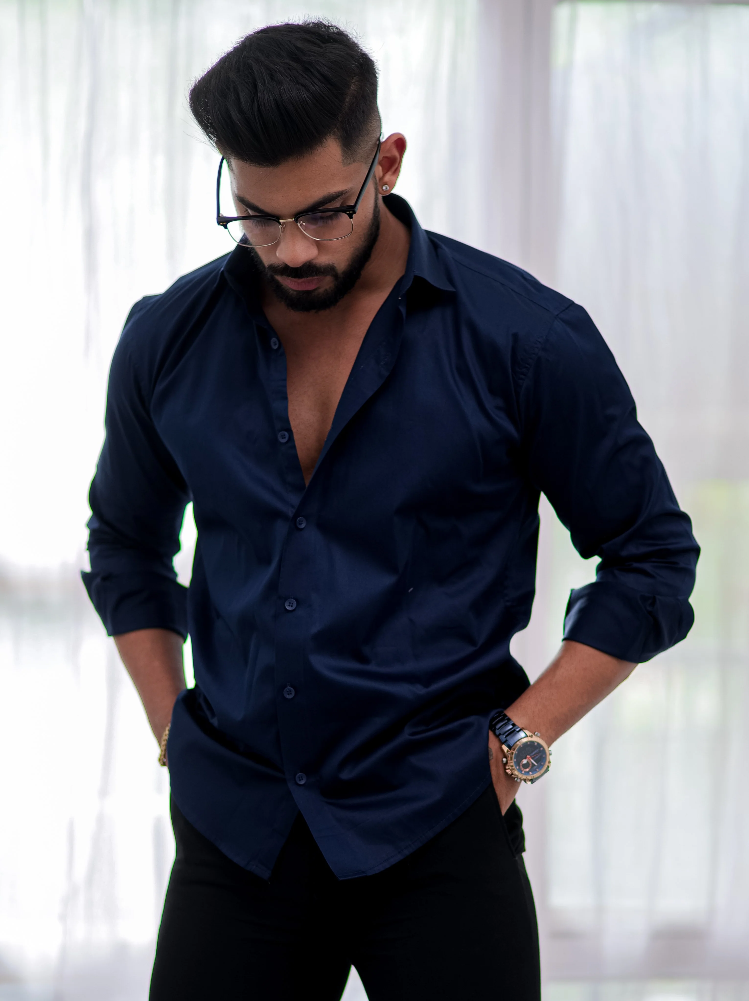 Blue Club Wear Printed Satin Cotton Shirt - Image 3