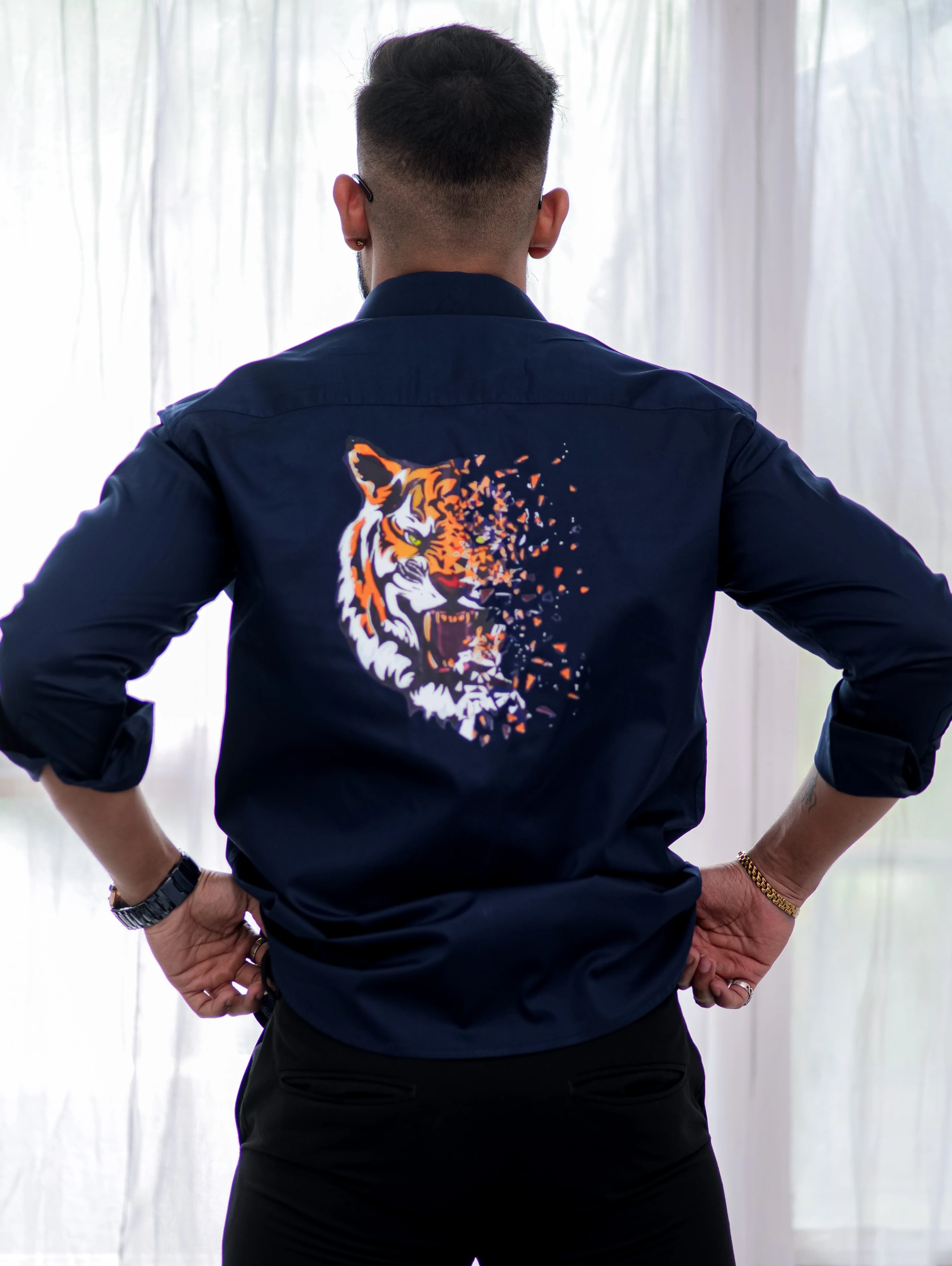 Blue Club Wear Printed Satin Cotton Shirt - Image 4