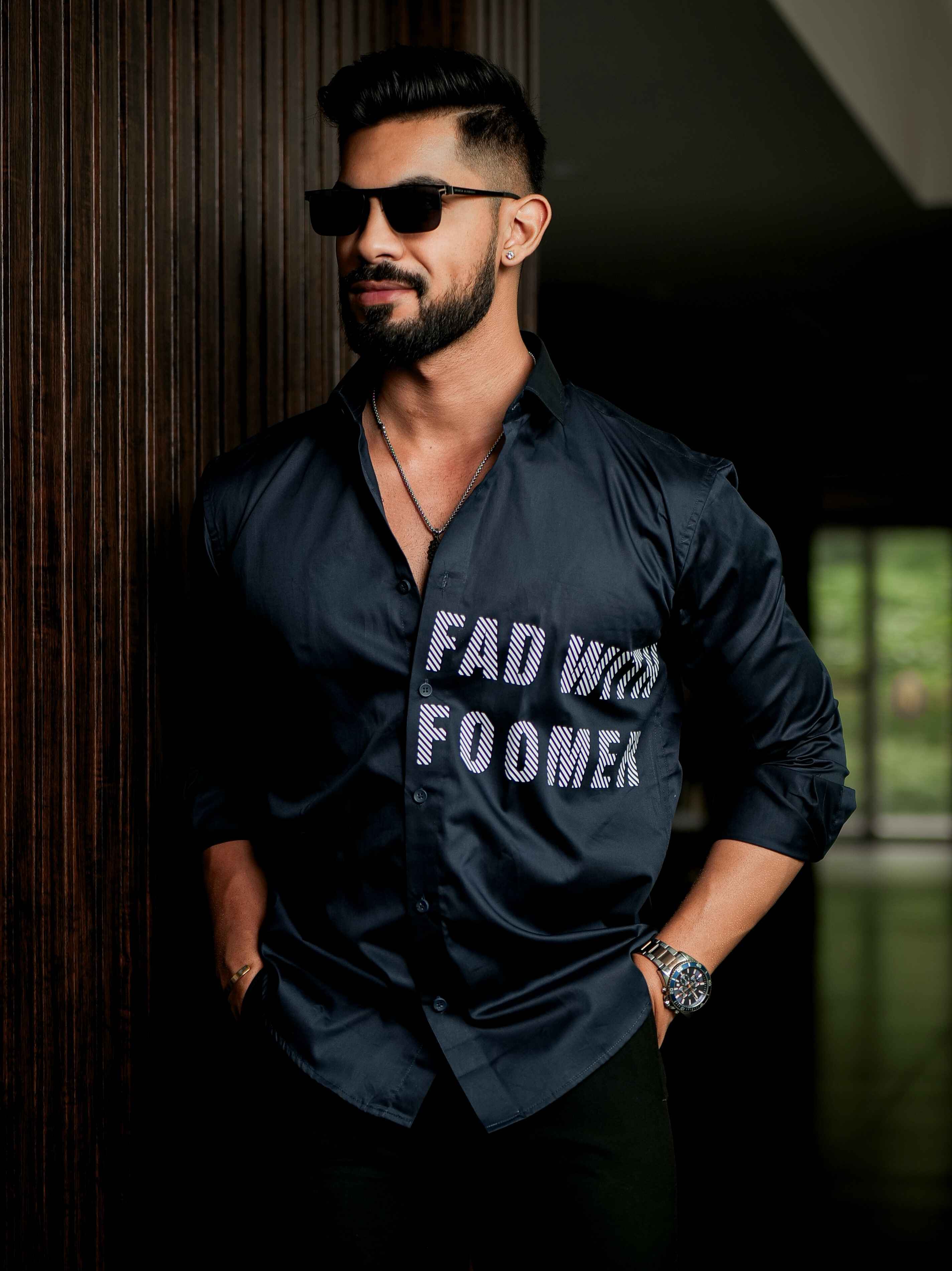 Blue Club Wear Printed Satin Cotton Shirt - Image 3