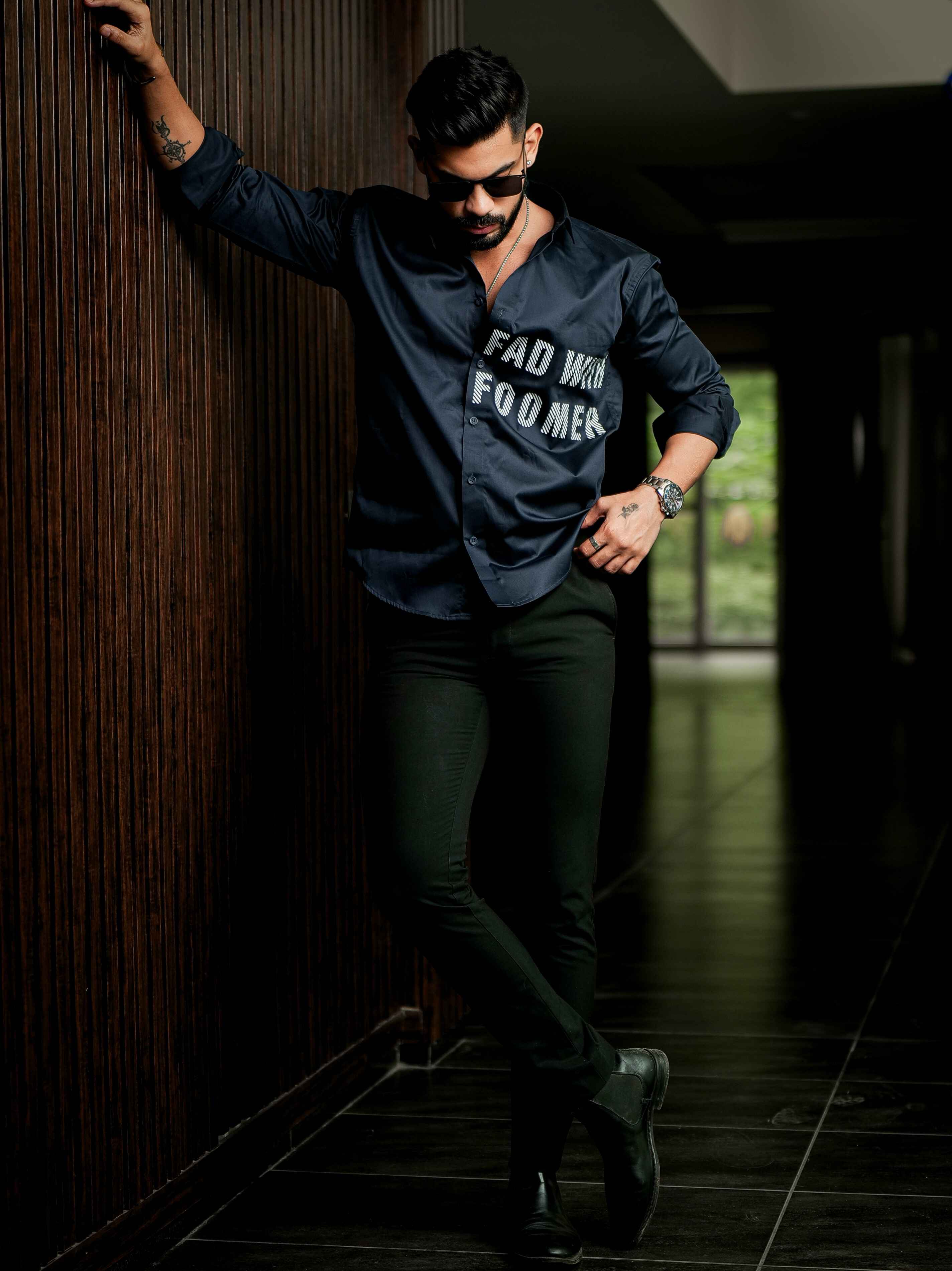 Blue Club Wear Printed Satin Cotton Shirt - Image 4