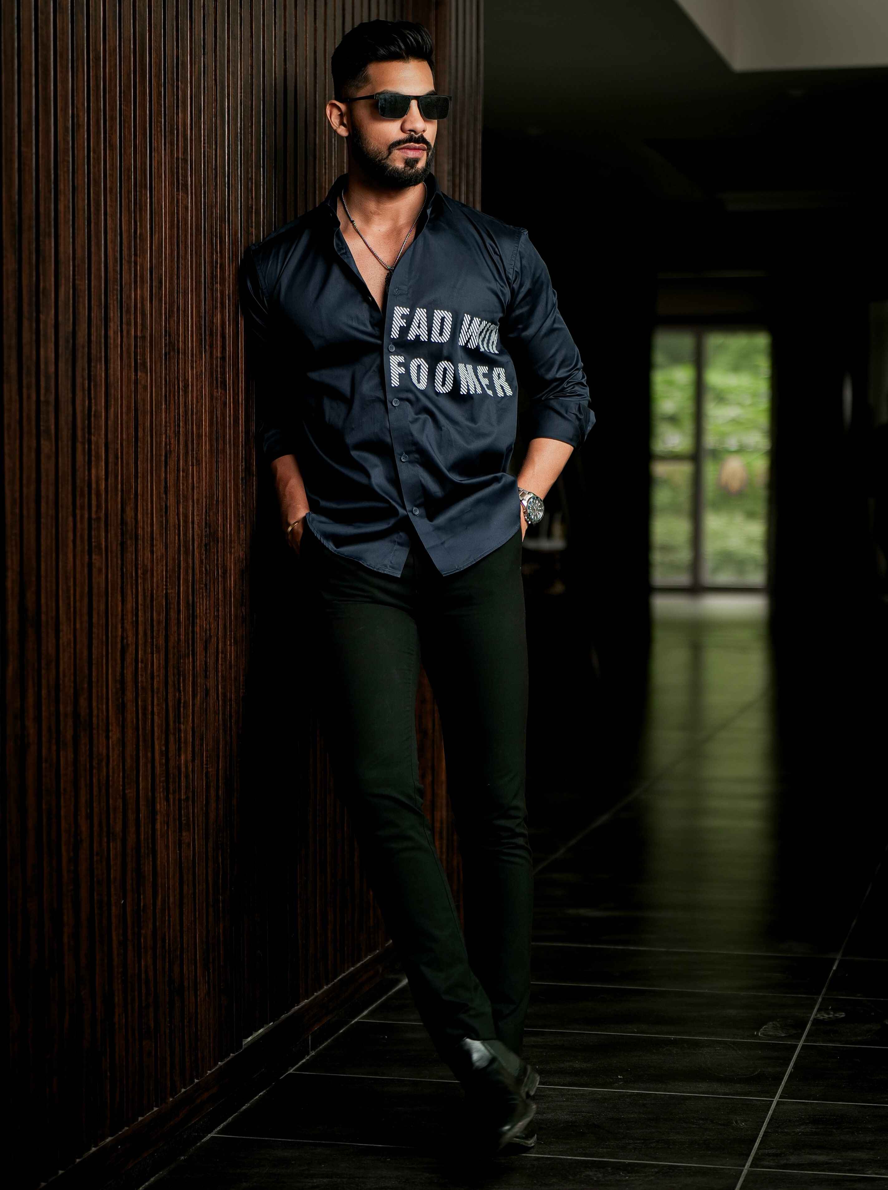 Blue Club Wear Printed Satin Cotton Shirt - Image 5
