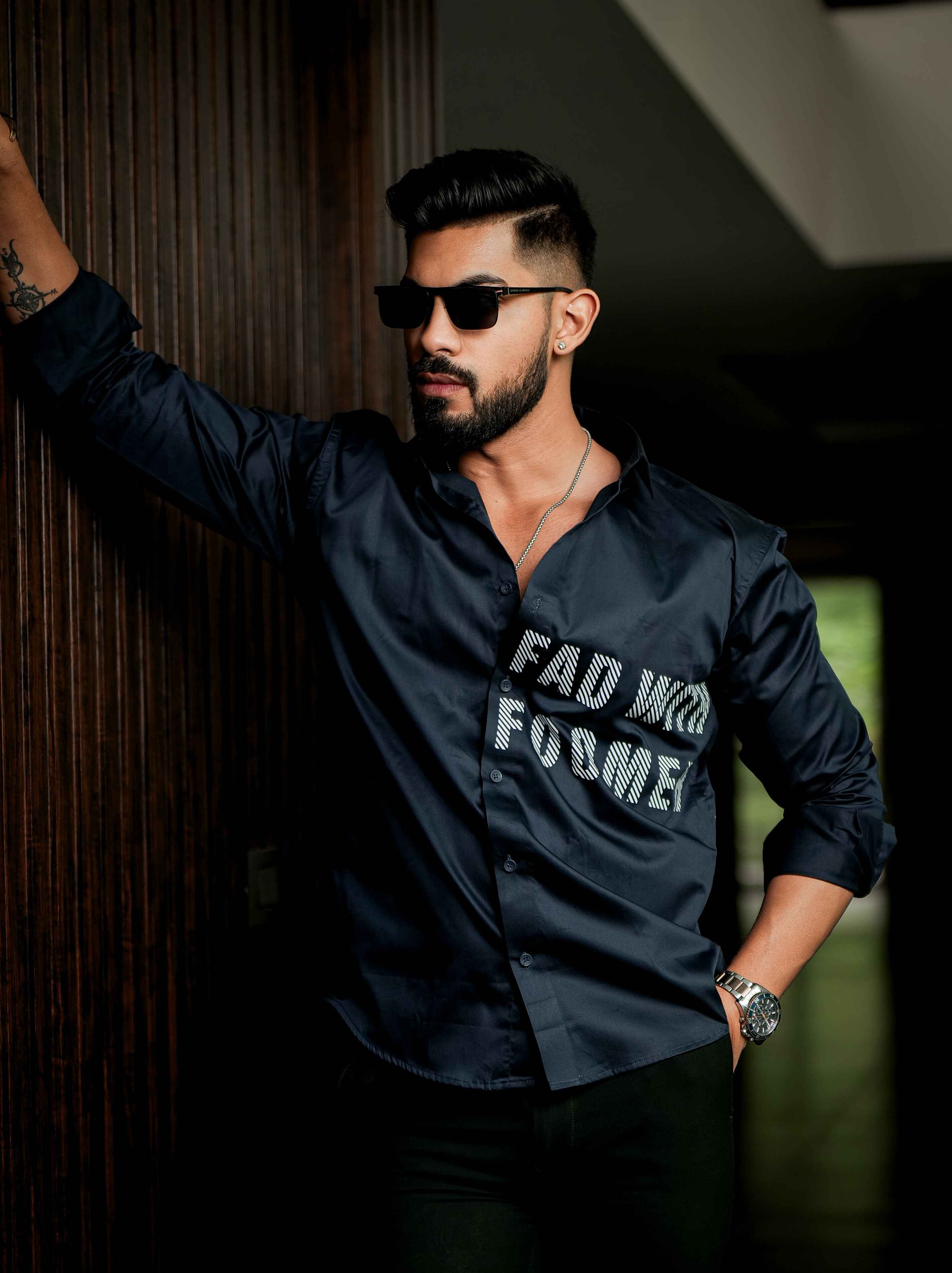 Blue Club Wear Printed Satin Cotton Shirt - Image 6