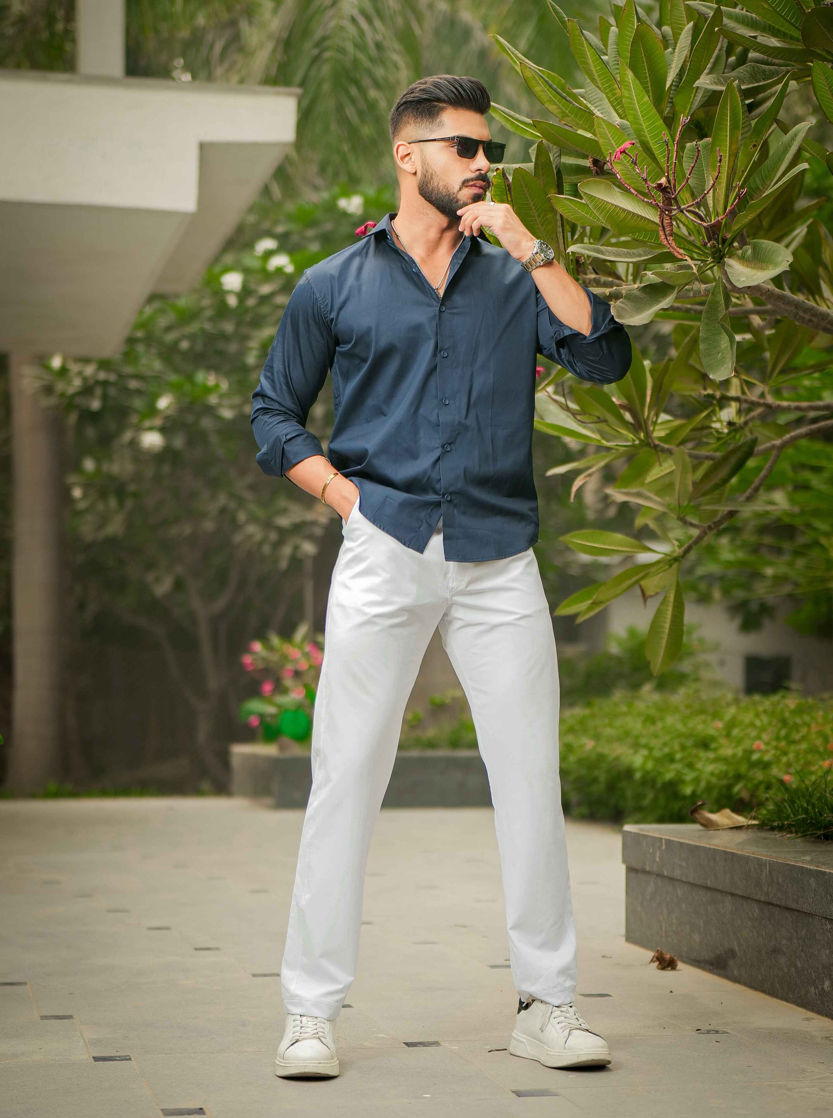 Blue Club Wear Printed Satin Cotton Shirt - Image 2