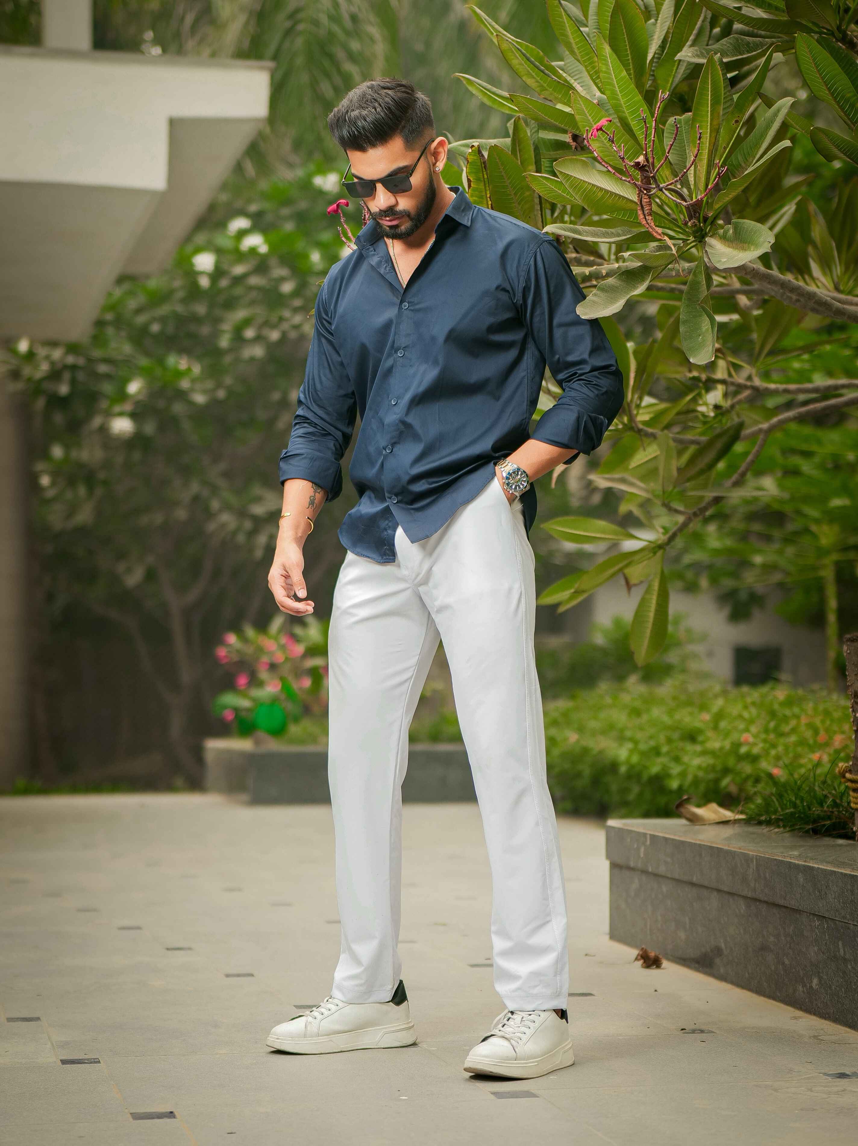 Blue Club Wear Printed Satin Cotton Shirt - Image 5