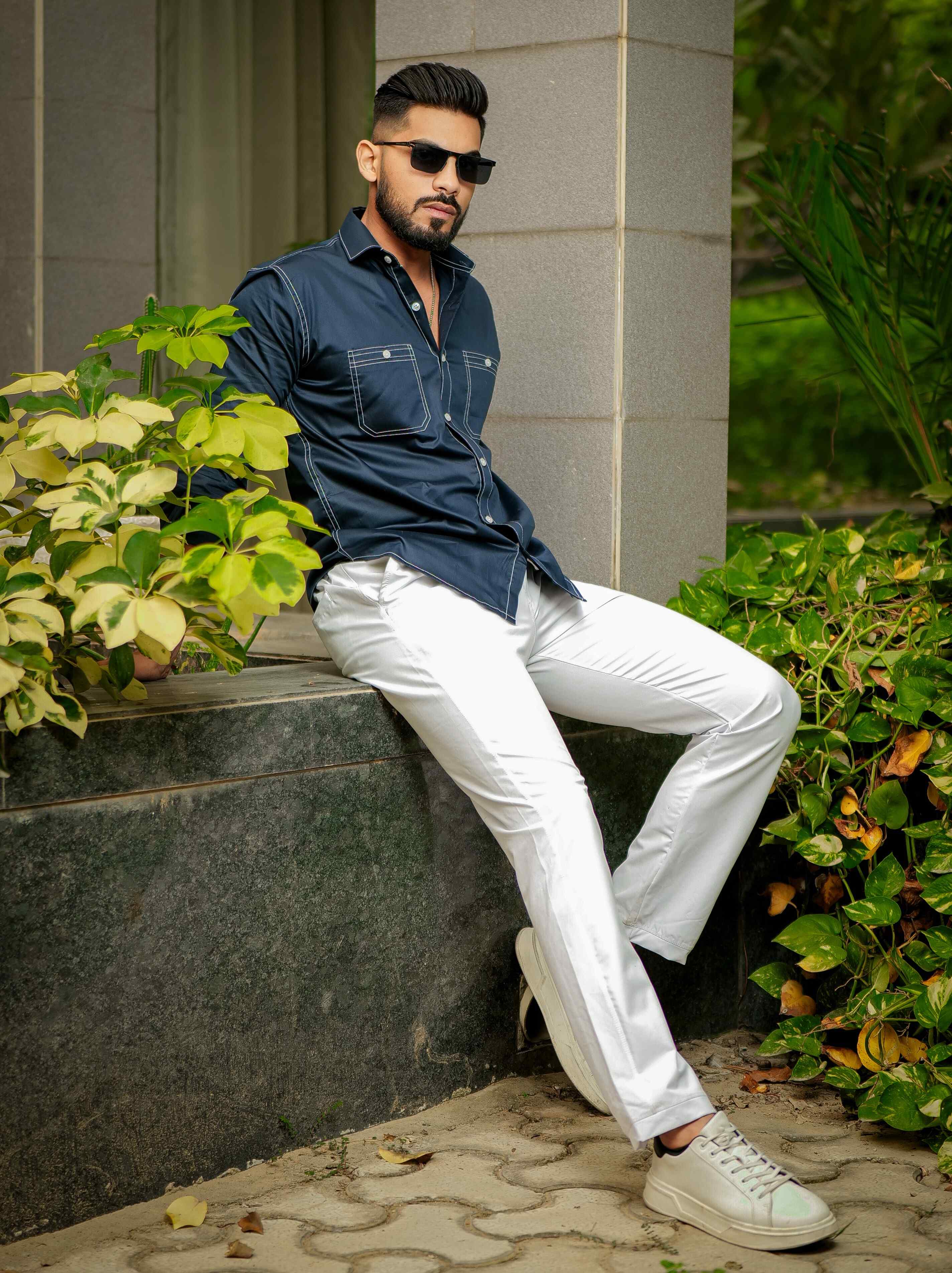Blue Designer Giza Satin Cotton Shirt - Image 4