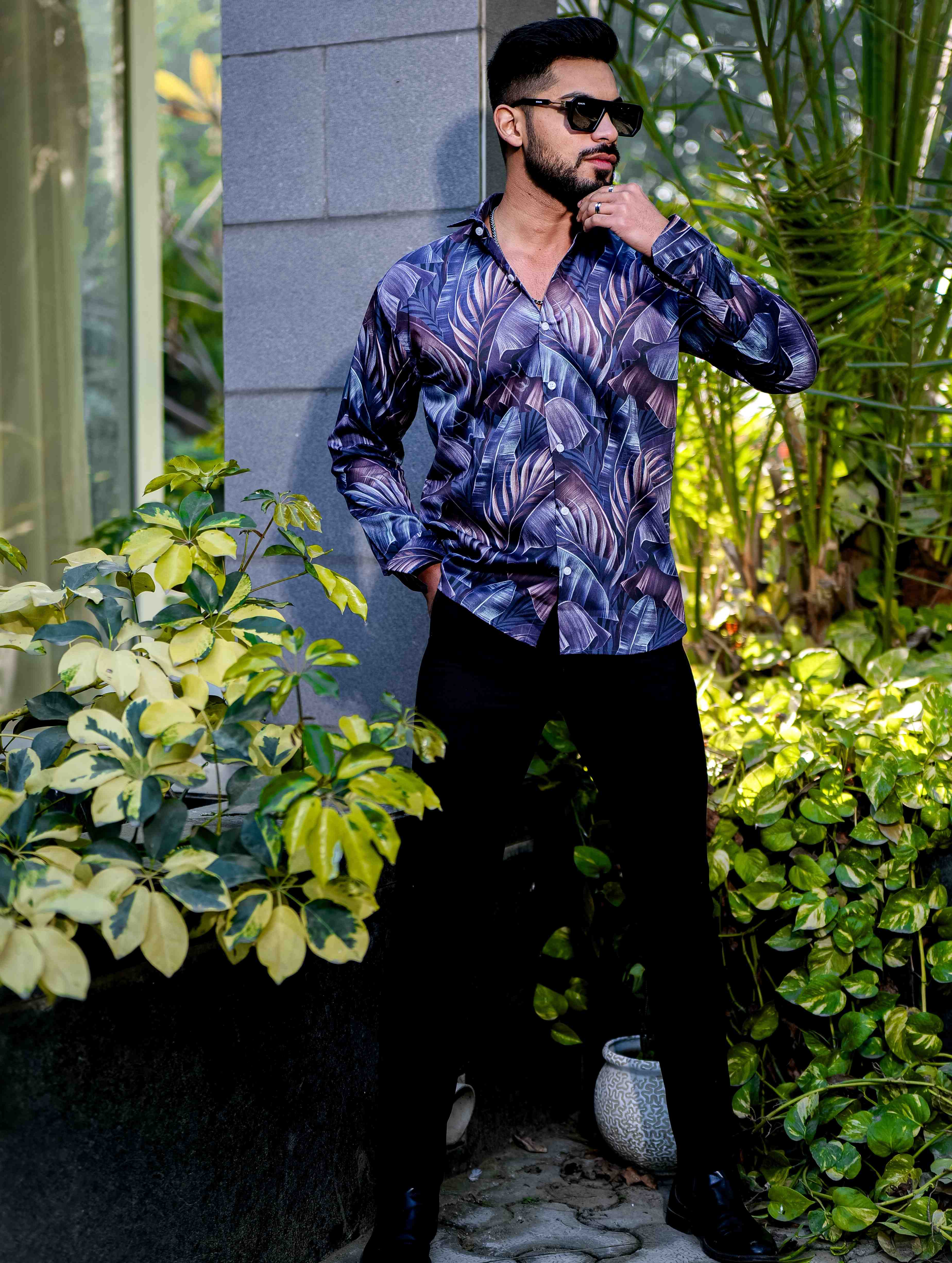 Blue Flower Giza Cotton Print Premium Shirt - Image 3