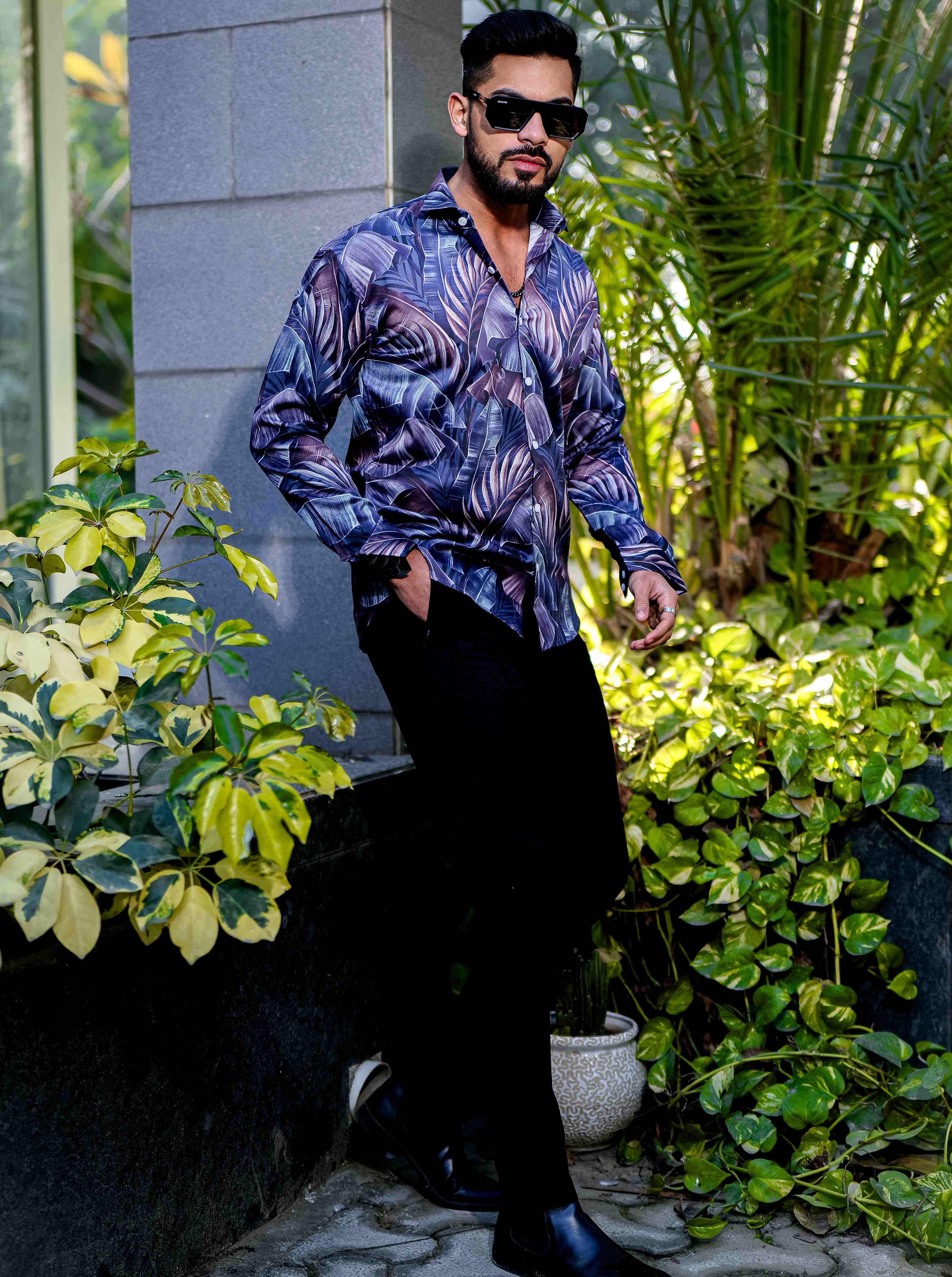 Blue Flower Giza Cotton Print Premium Shirt - Image 4