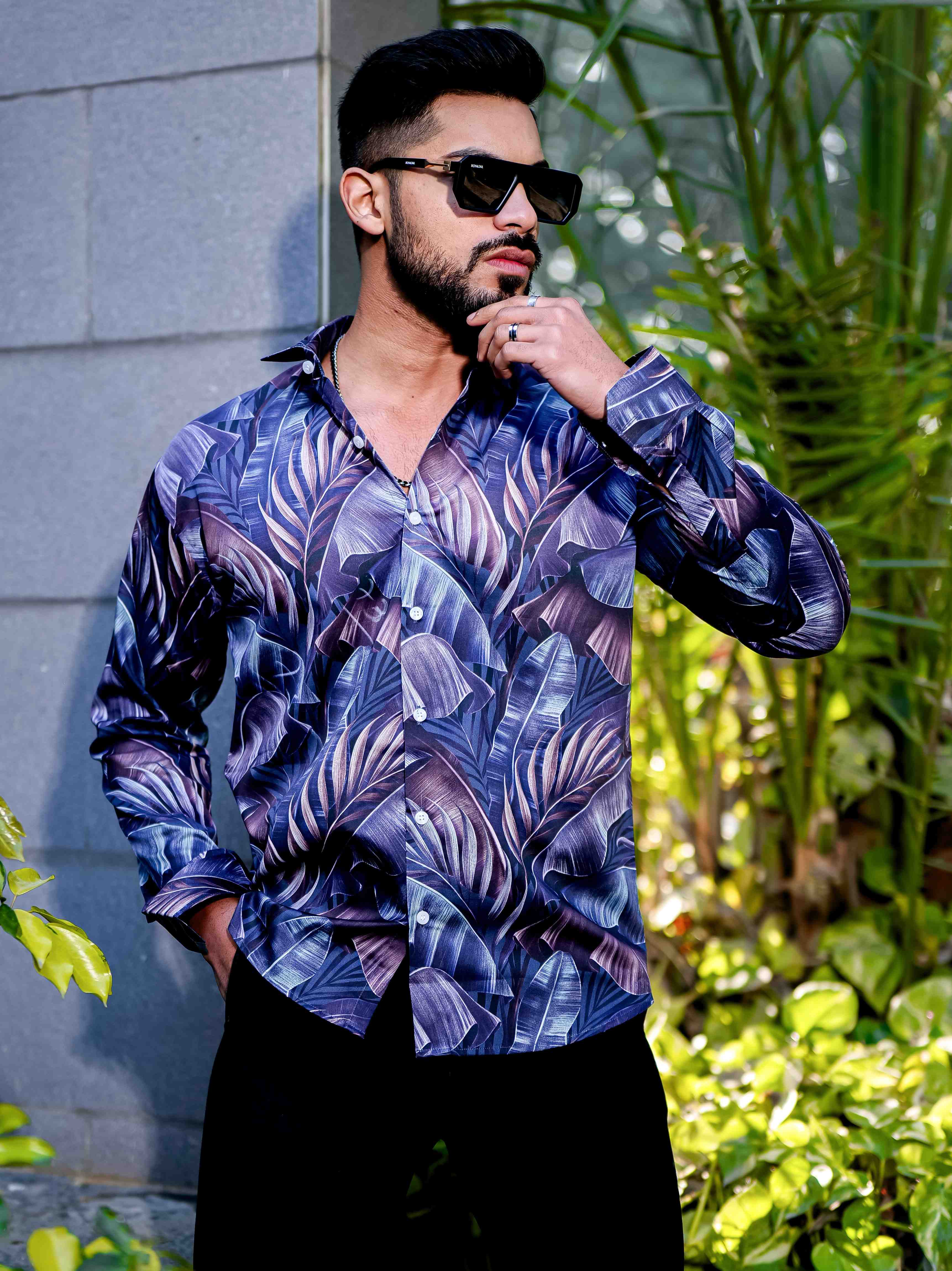 Blue Flower Giza Cotton Print Premium Shirt - Image 5