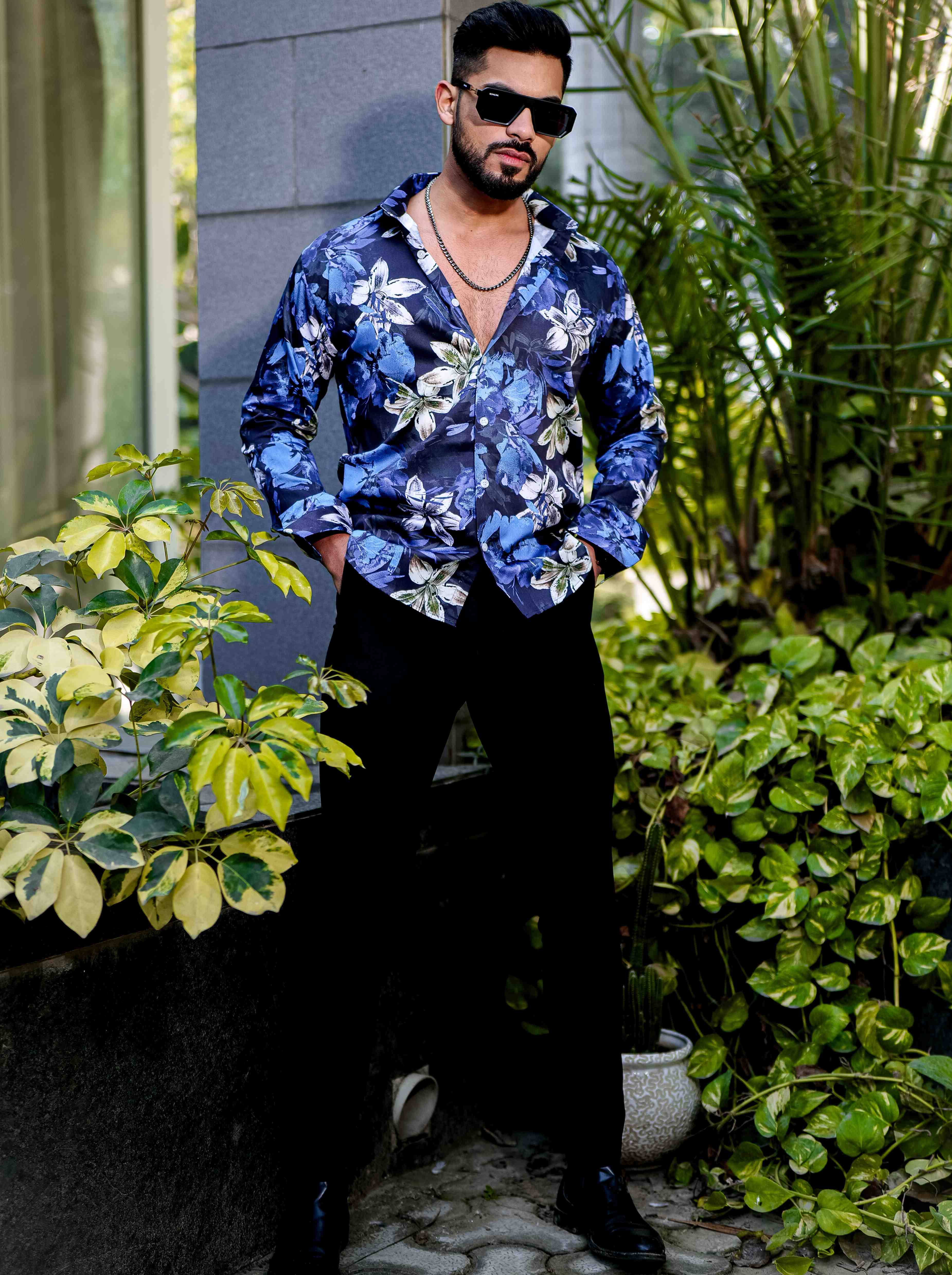 Blue Flower Giza Cotton Print Premium Shirt - Image 3