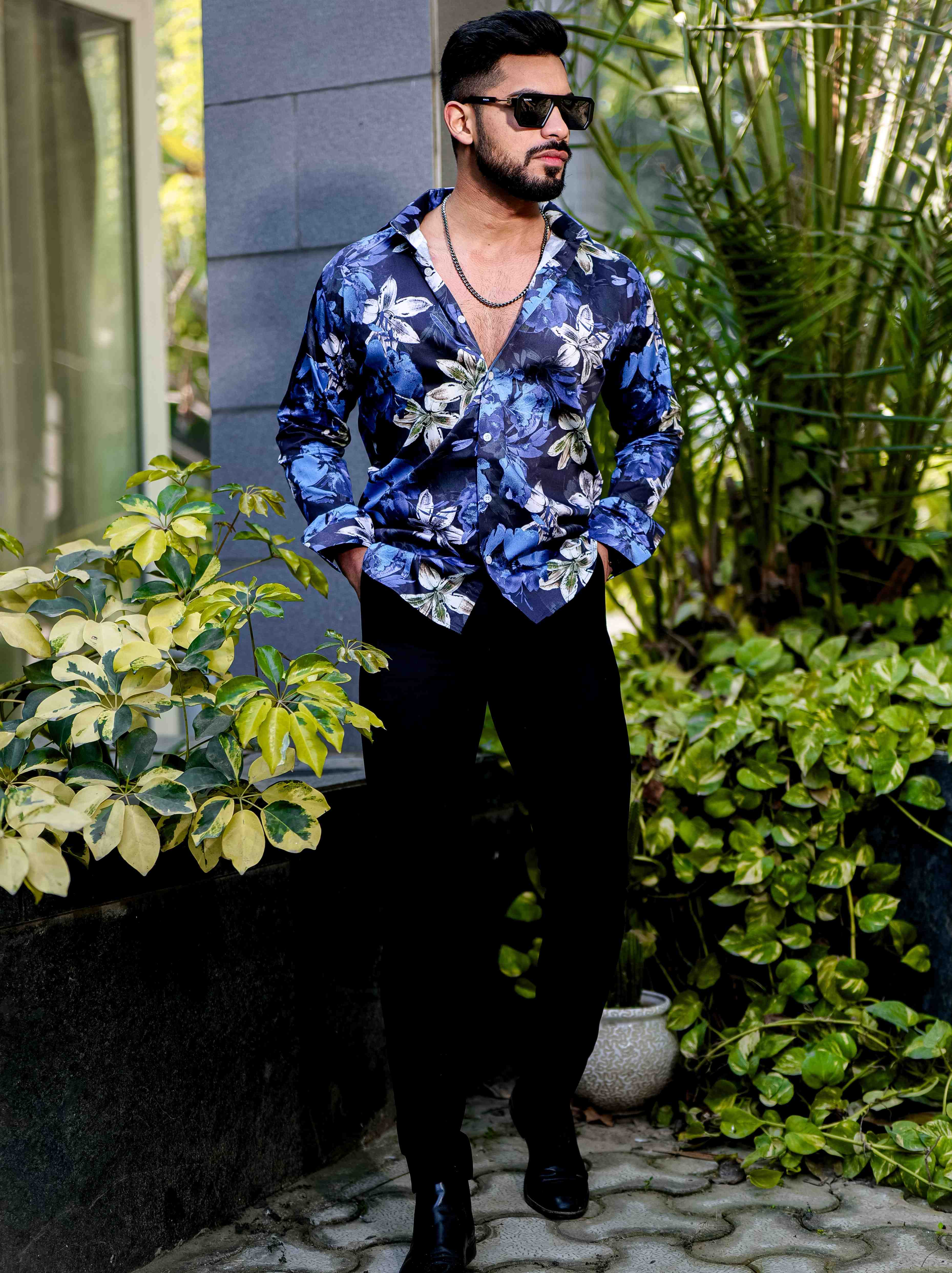 Blue Flower Giza Cotton Print Premium Shirt - Image 4