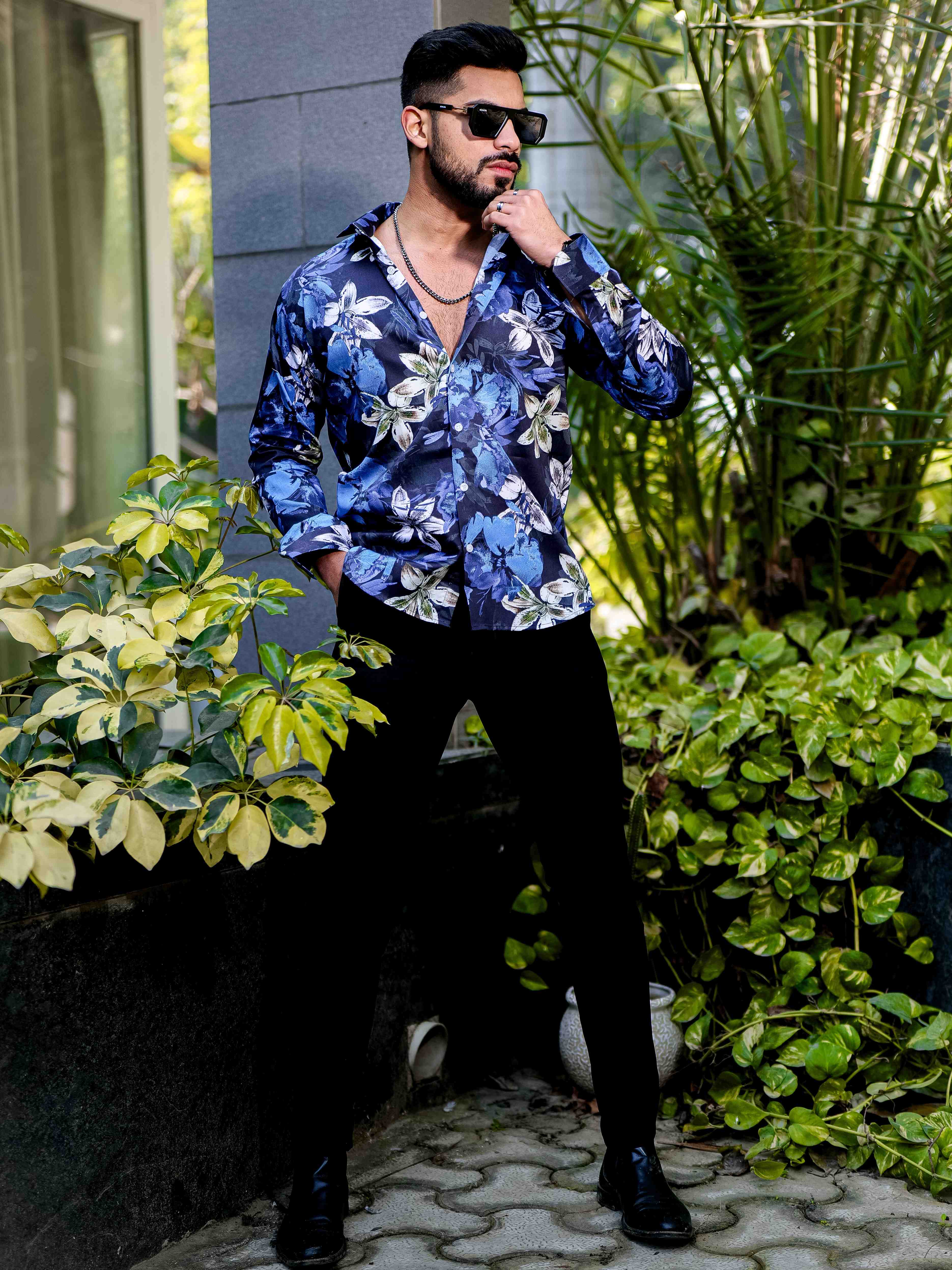 Blue Flower Giza Cotton Print Premium Shirt - Image 5