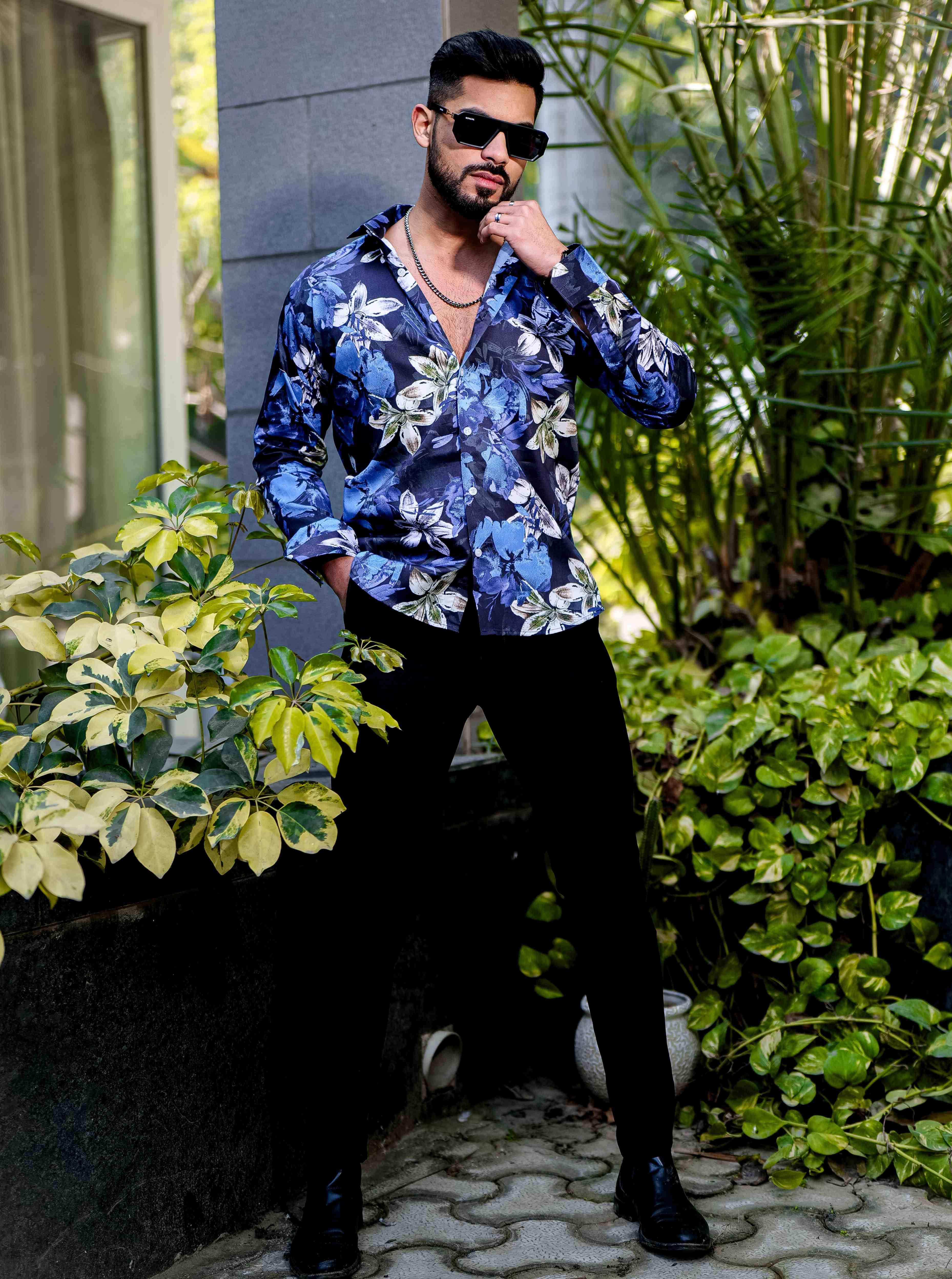 Blue Flower Giza Cotton Print Premium Shirt - Image 6