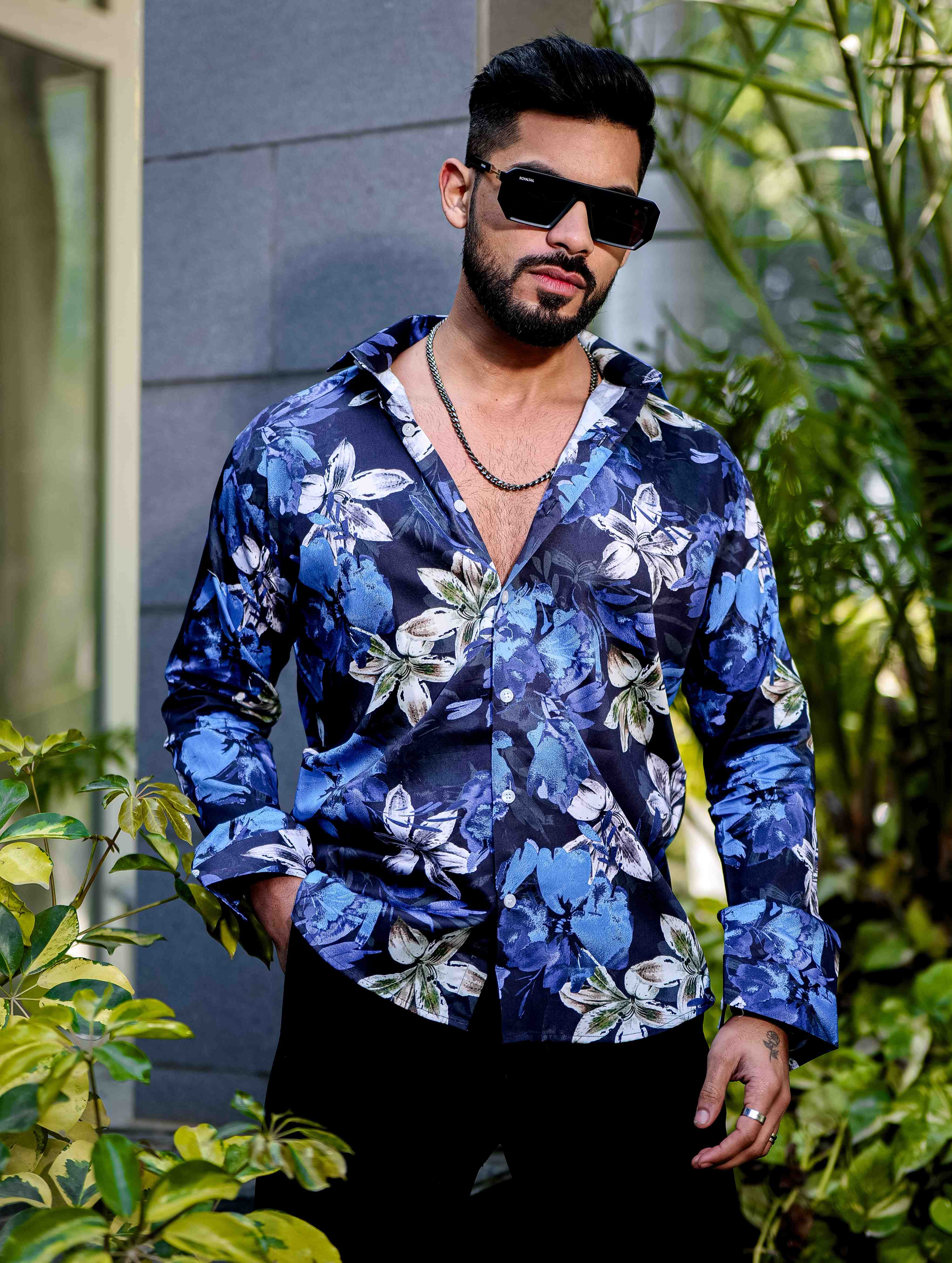 Blue Flower Giza Cotton Print Premium Shirt - Image 7