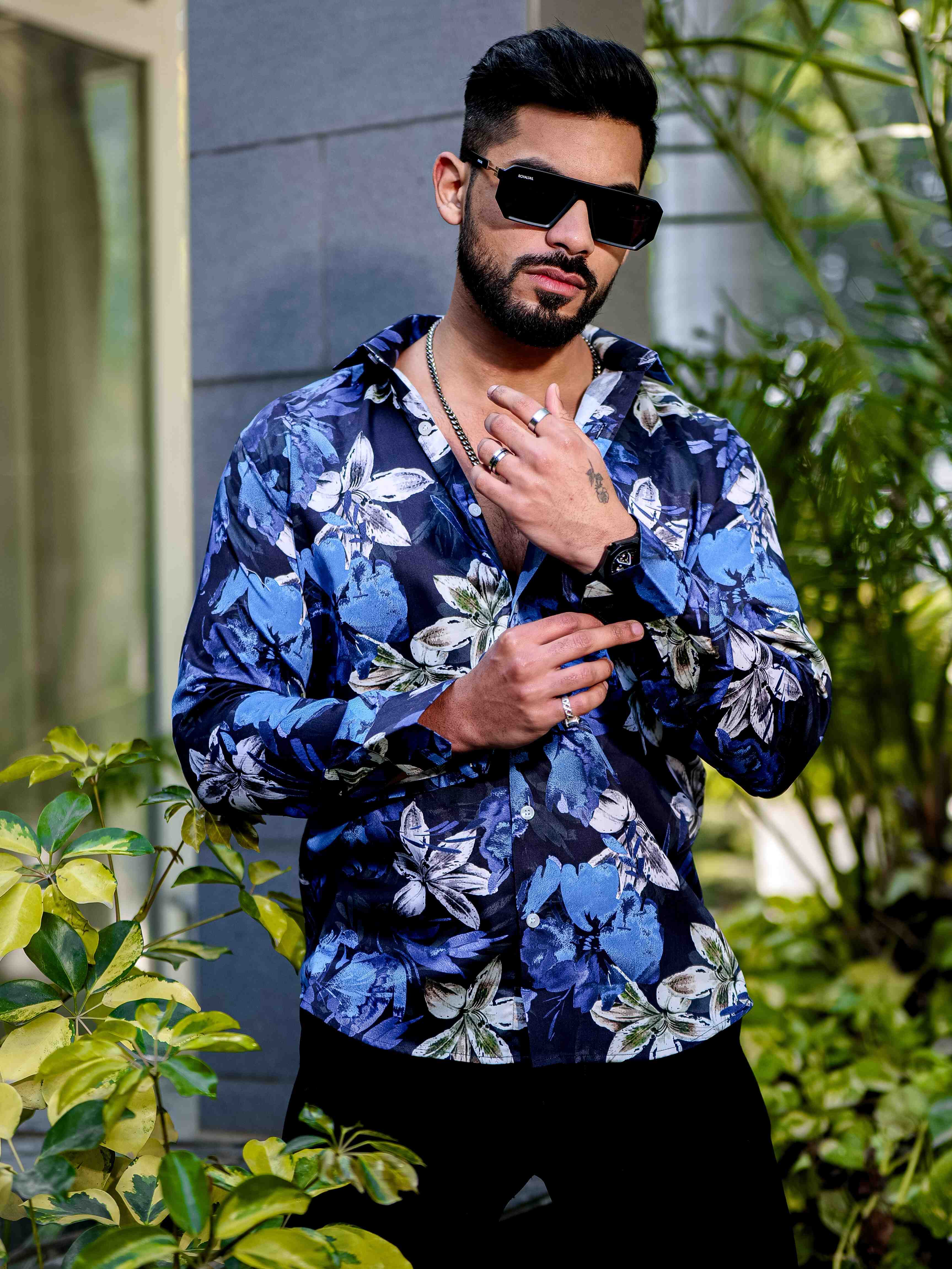 Blue Flower Giza Cotton Print Premium Shirt - Image 9