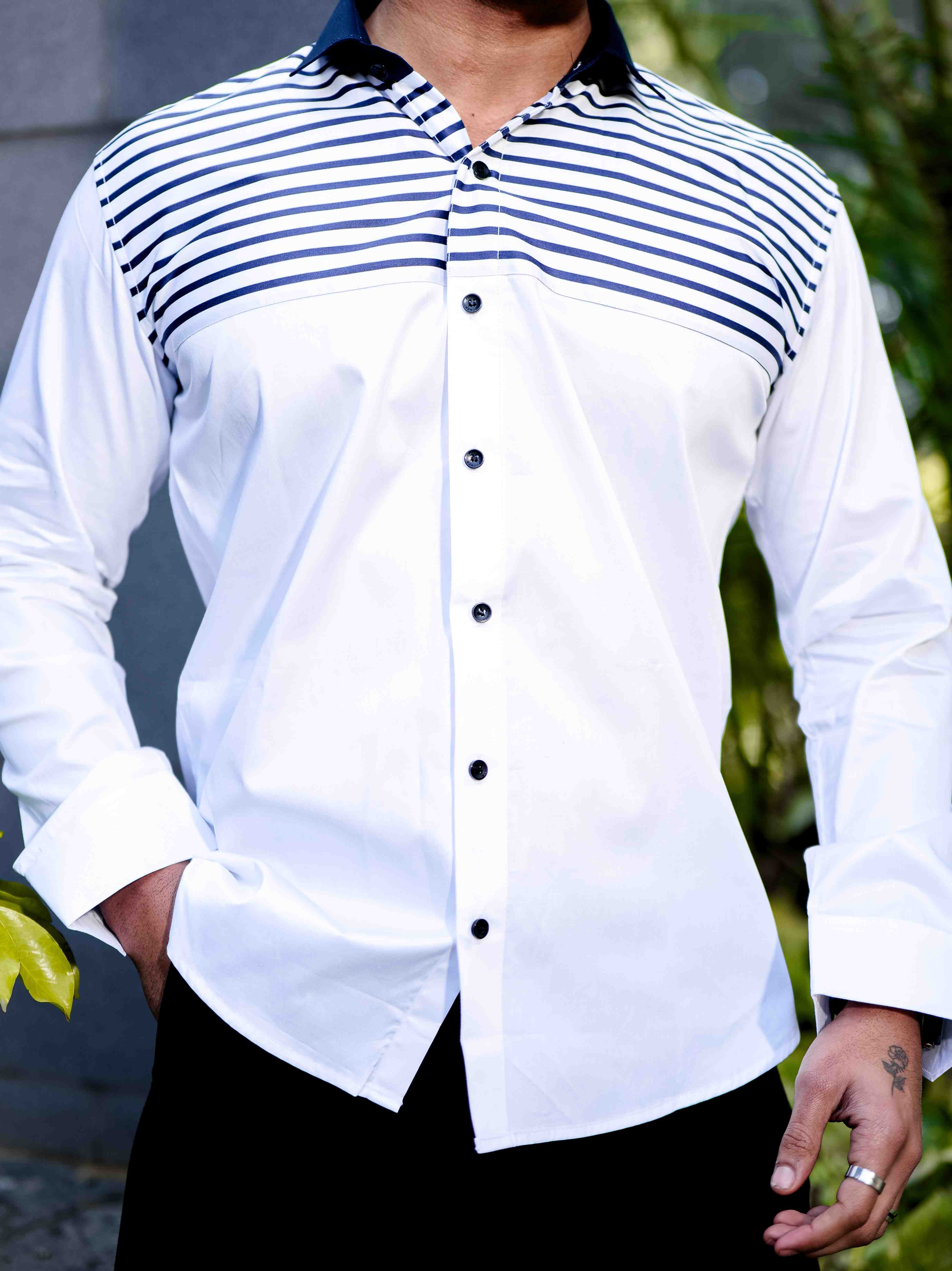 Blue Satin Cotton Cut N Sew Designer Shirt - Image 2