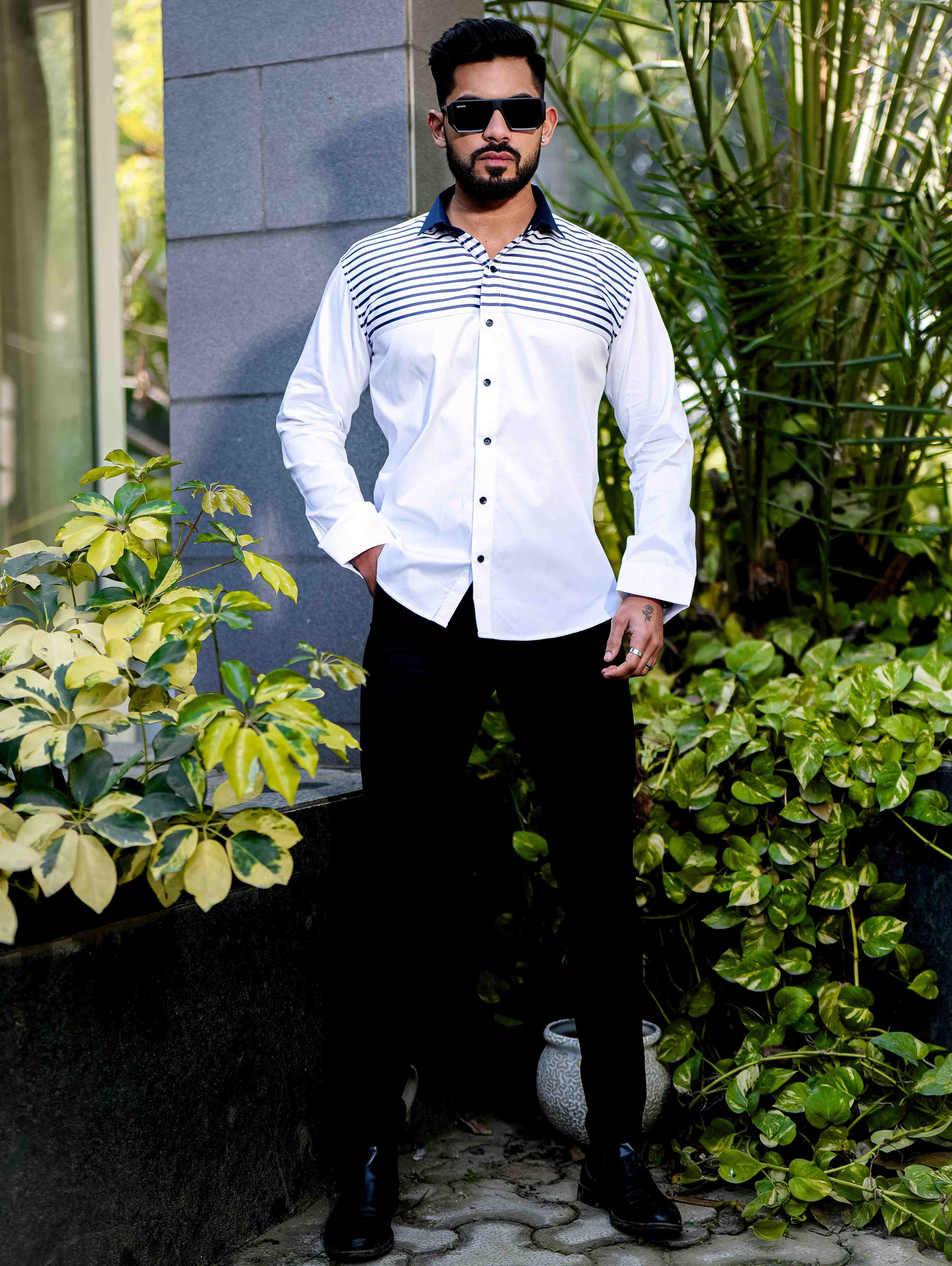 Blue Satin Cotton Cut N Sew Designer Shirt - Image 3