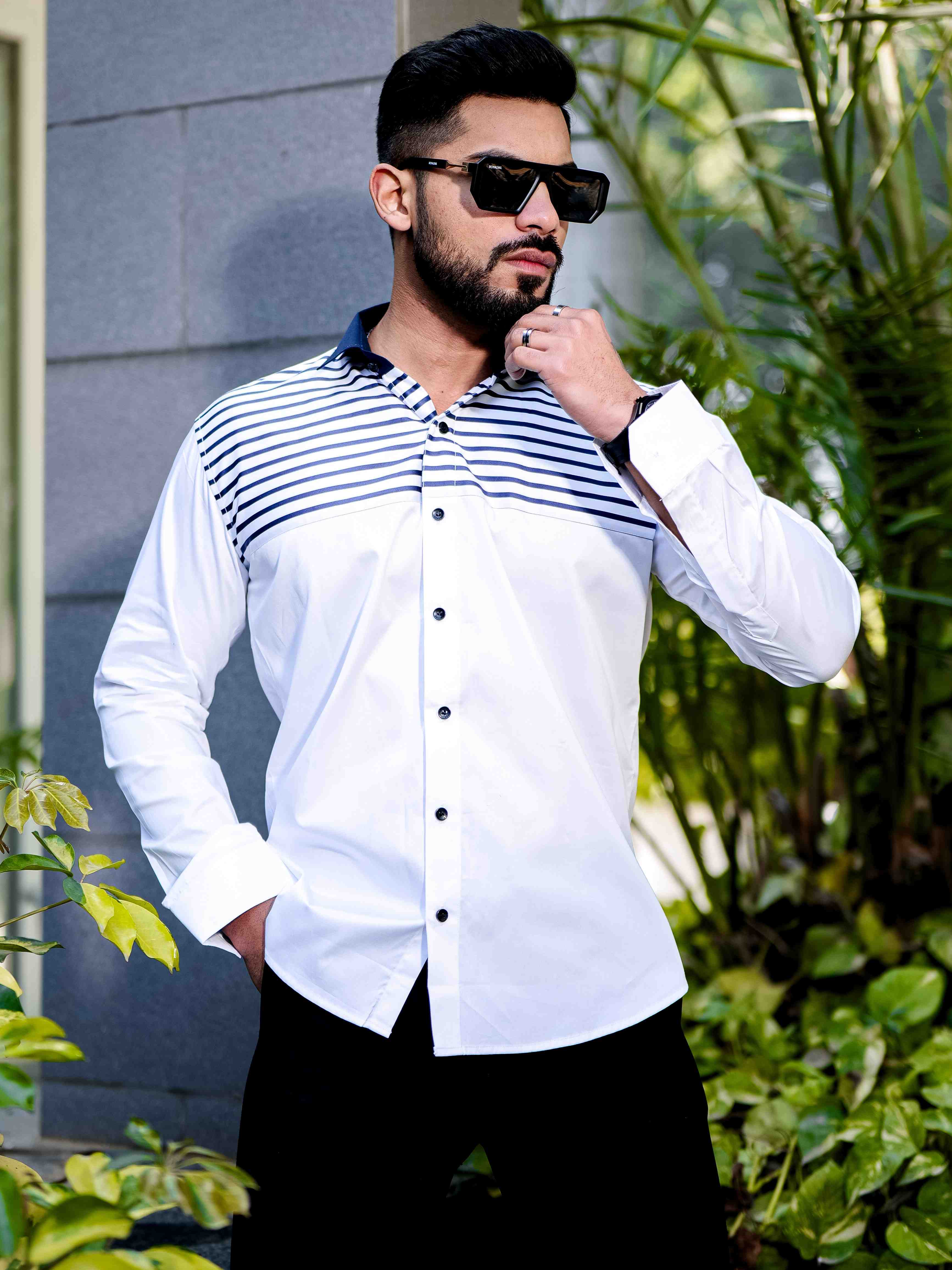 Blue Satin Cotton Cut N Sew Designer Shirt - Image 6