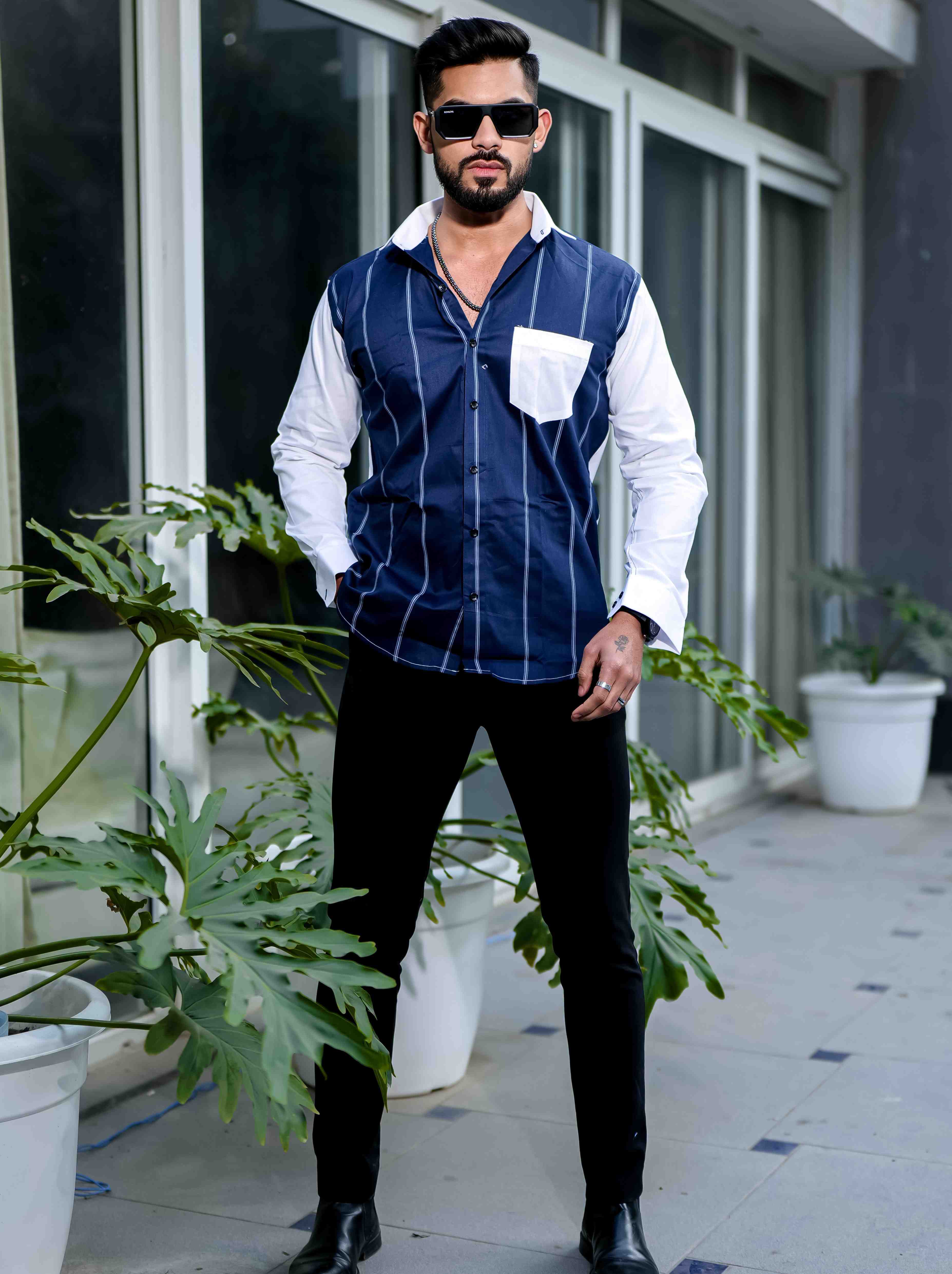 Blue Satin Cotton Cut N Sew Designer Shirt - Image 3