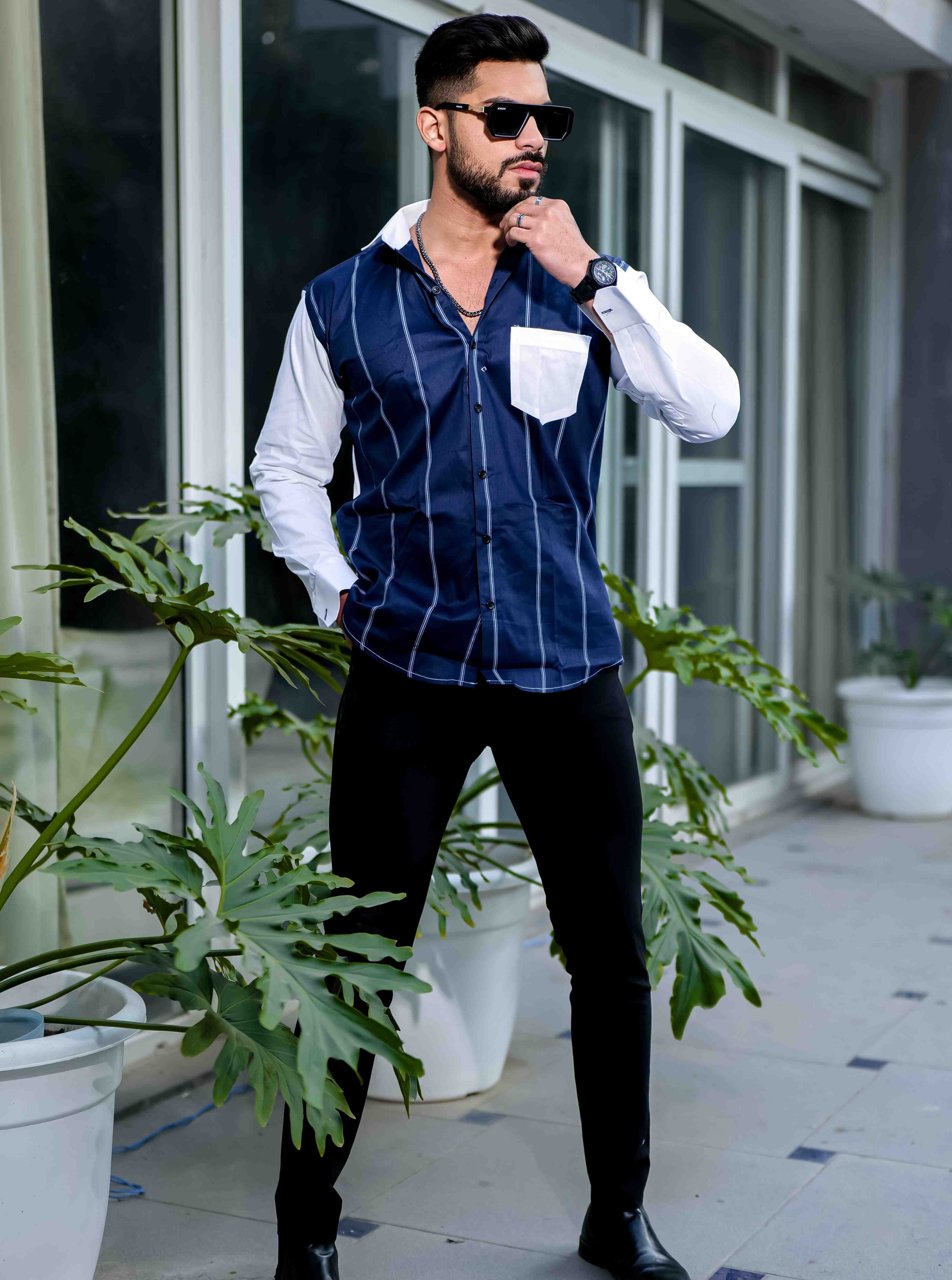Blue Satin Cotton Cut N Sew Designer Shirt - Image 4