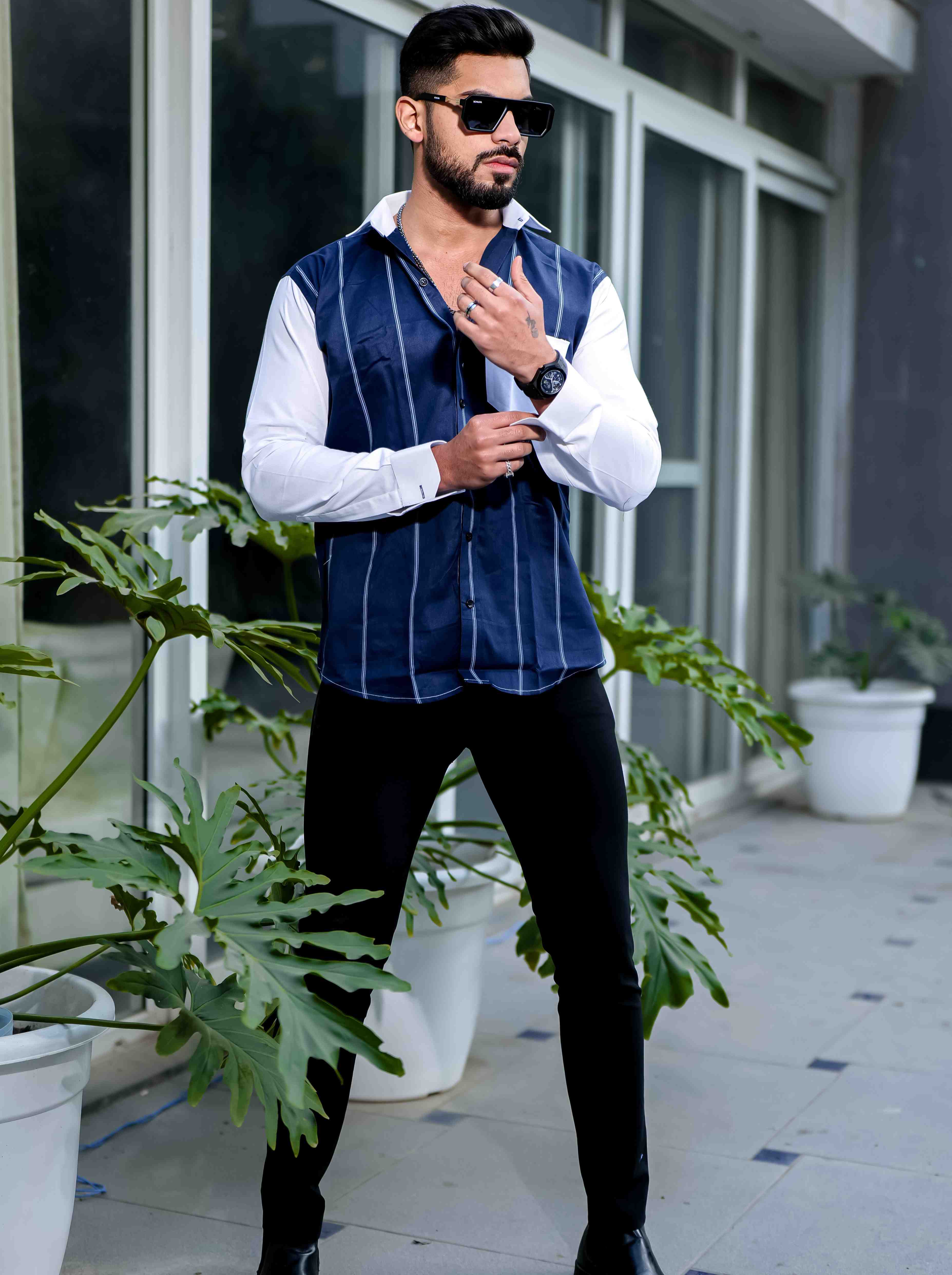 Blue Satin Cotton Cut N Sew Designer Shirt - Image 7