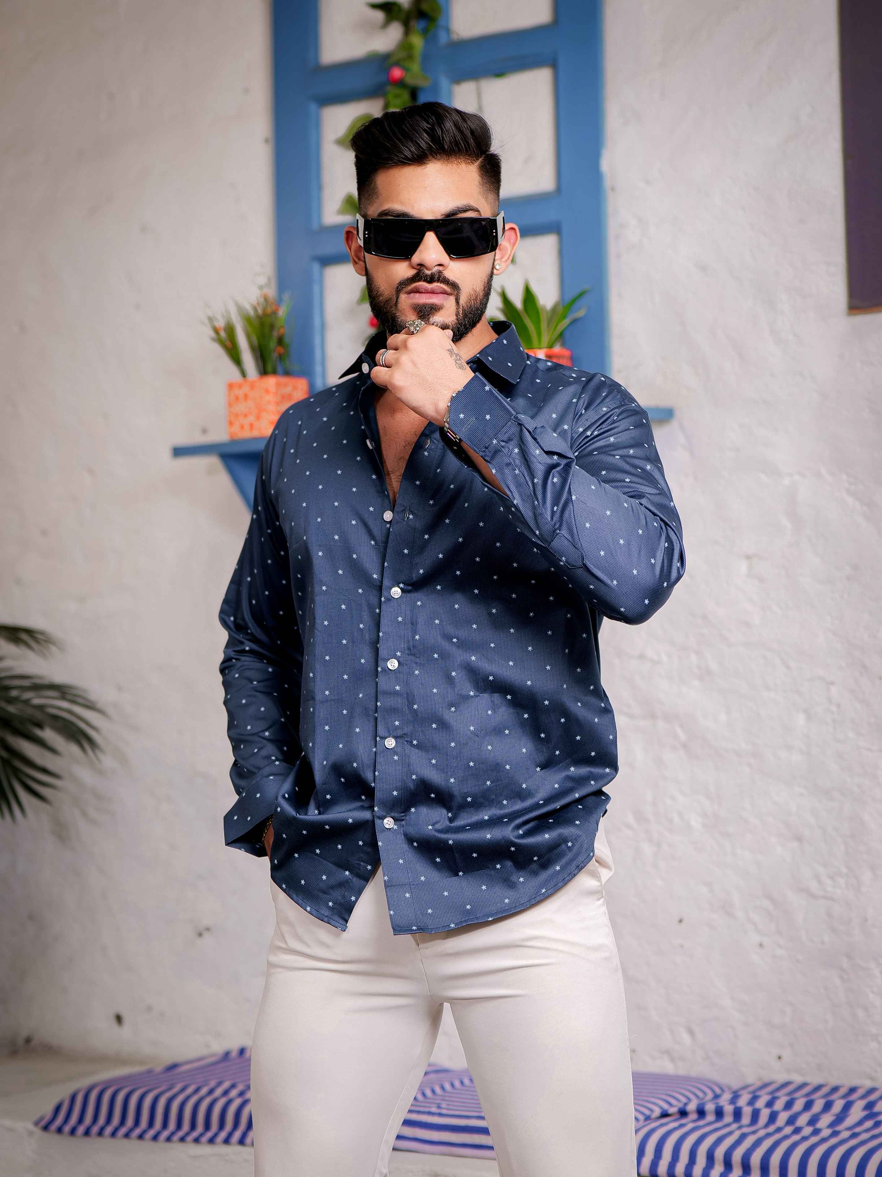 Blue Satin Print Premium Shirt - Image 3