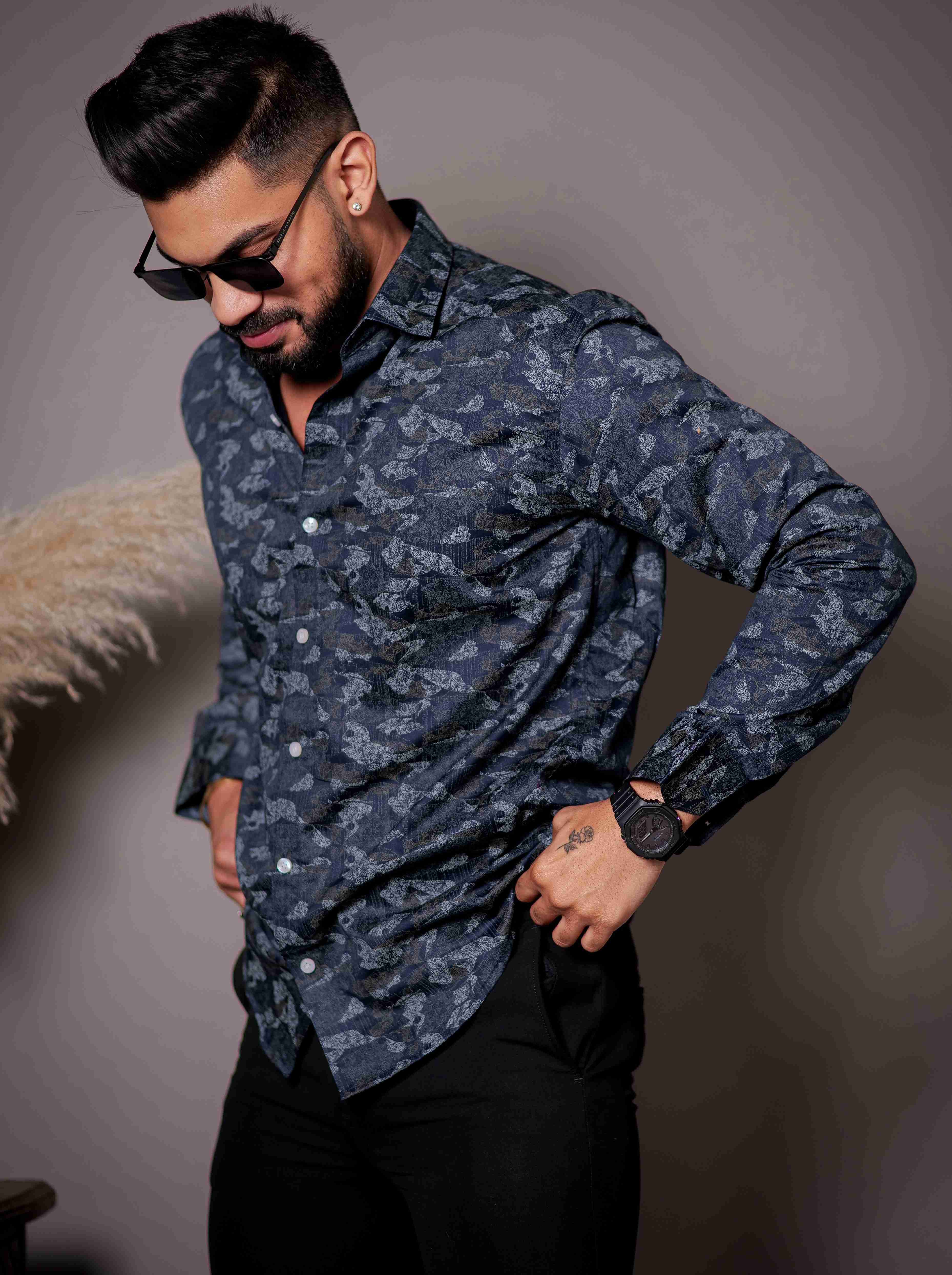 Blue Satin Print Premium Shirt - Image 4